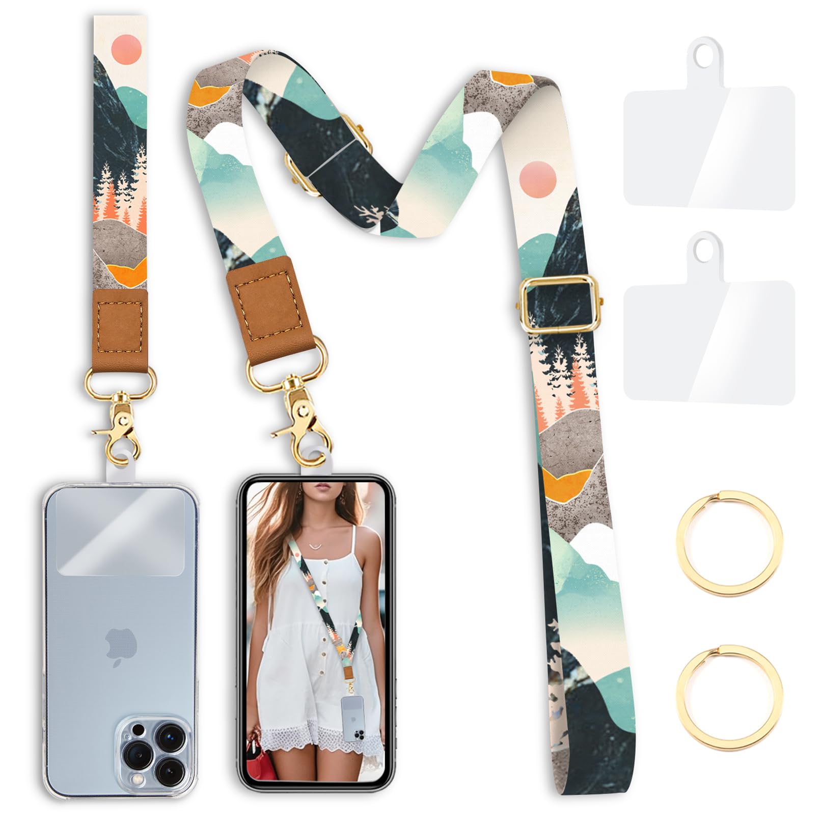 Yonlevres Cell Phone Lanyard Crossbody With Wrist Strap, Sunrise Mountain Phone Lanyards For Around The Neck Wristlet Adjustable