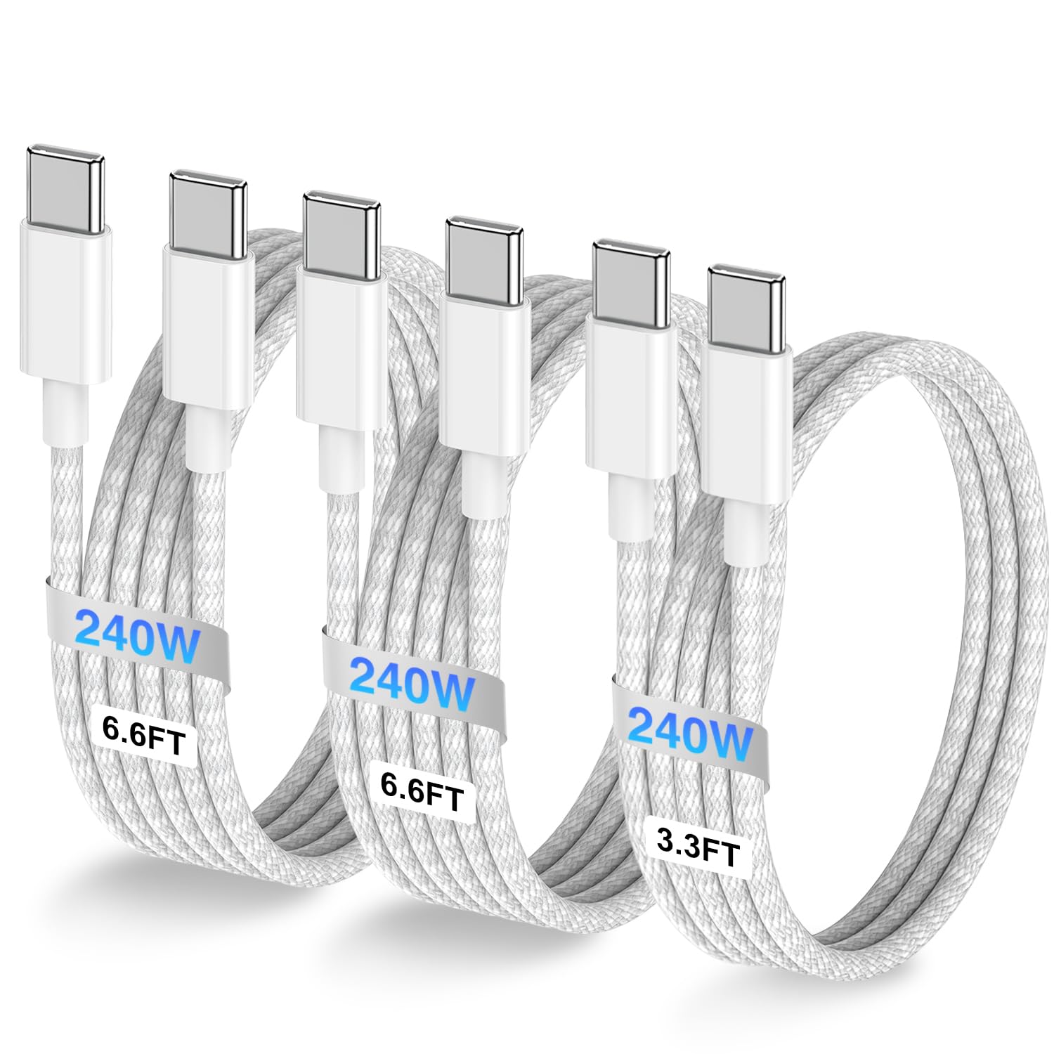 Lofpye 240W Usb C To Usb C Cable 3 Pack [3.3Ft+6.6Ft+6.6Ft],Type C Fast Charging Cable Compatible With Iphone 15/15Plus/15 Pro/1
