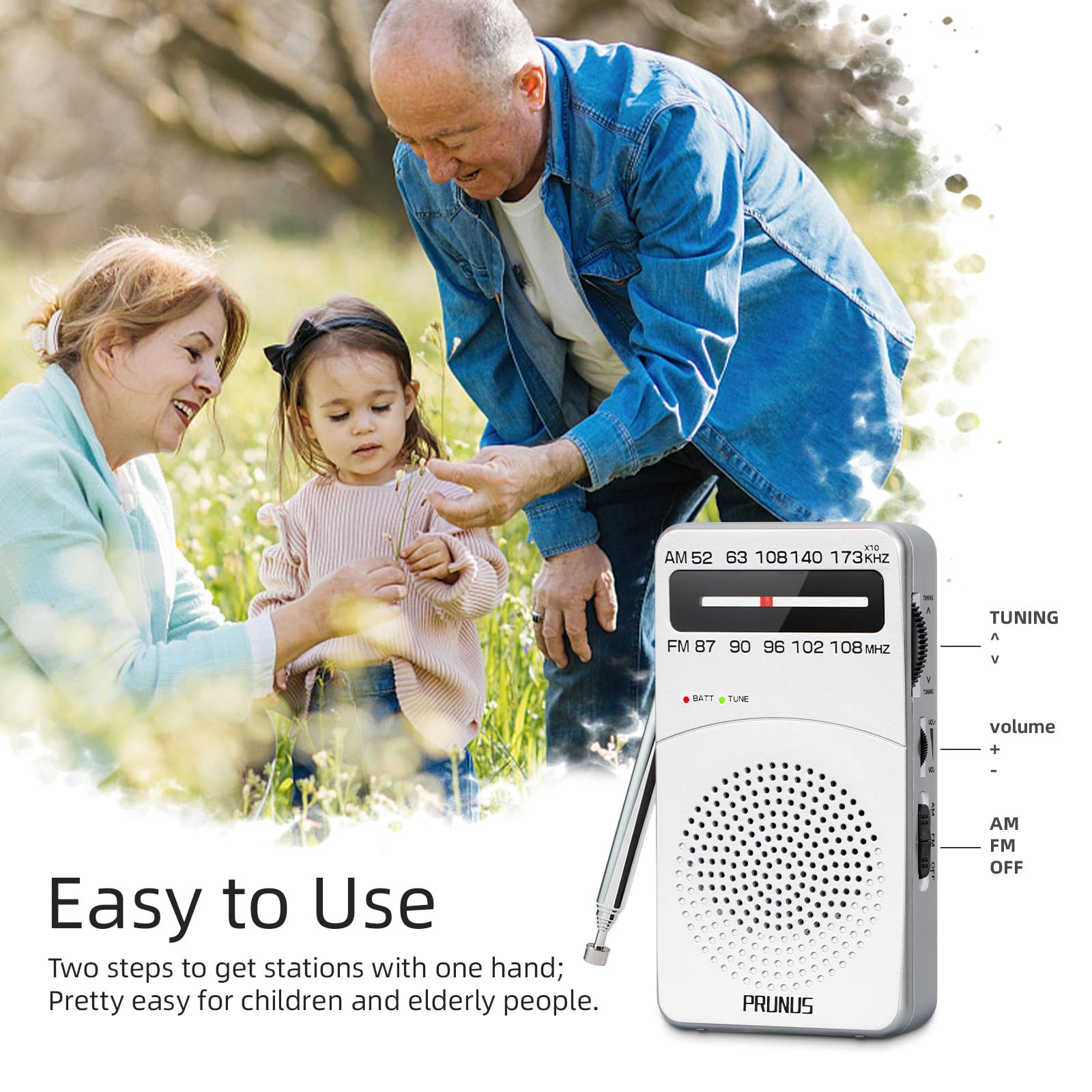 Prunus J-166 Portable Radio Am Fm, Battery Operated Radio With Tuning Light, Back Clip, Excellent Reception, Am Fm Radios Portab