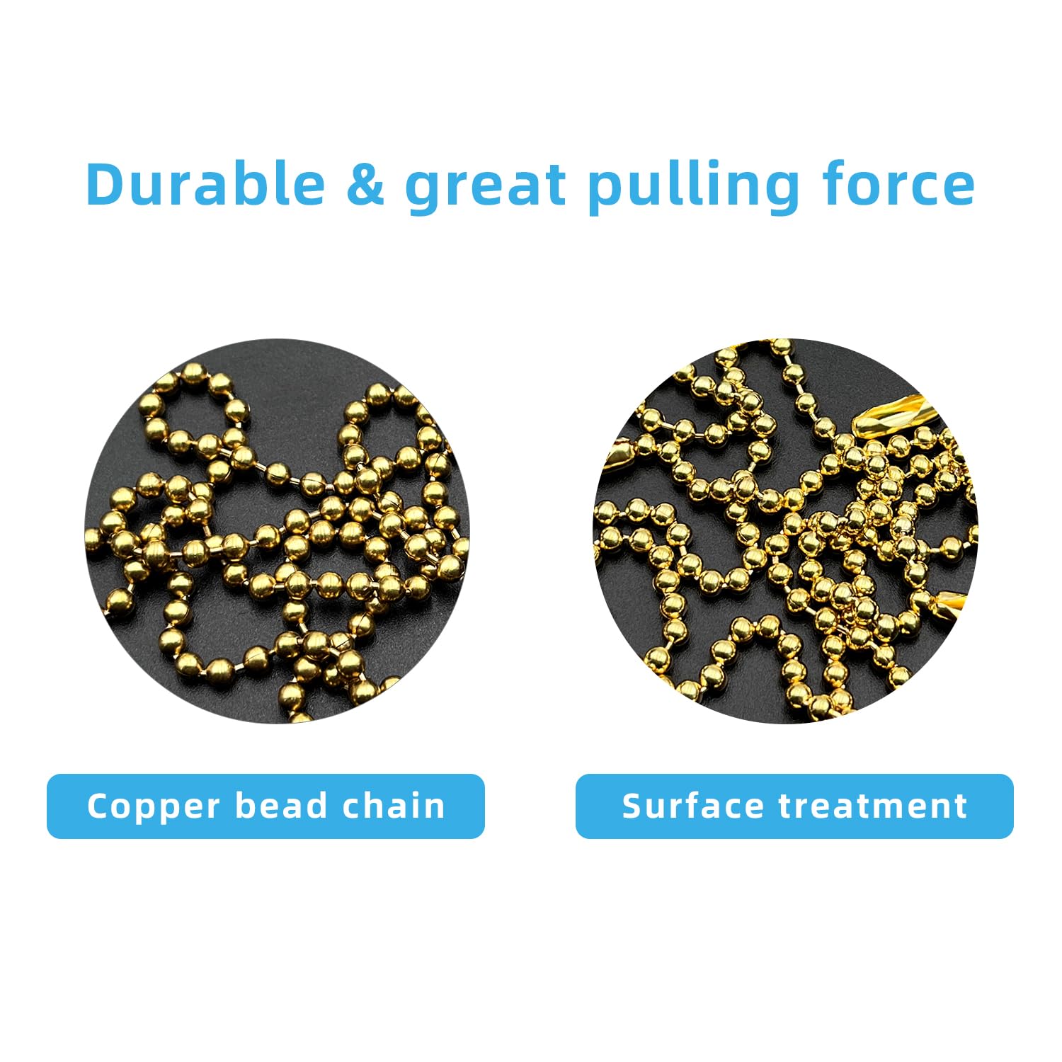 Ceiling Fan Pull Chain Extender, 12Feet 3Mm Diameter Beaded Ball Fan Light Extension Pull Chain With 10 Matching Connectors(Gold