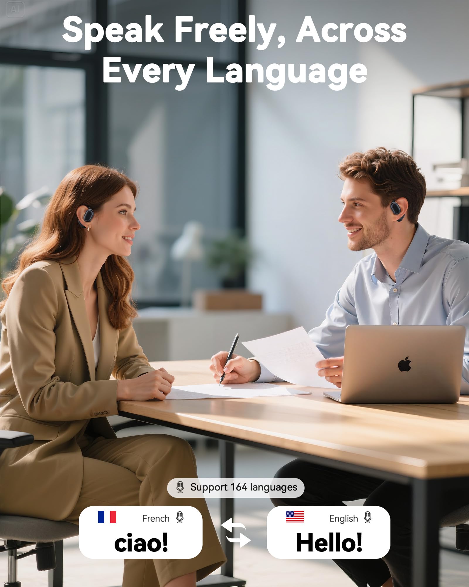 Ai Translation Earbuds Real Time, 164 Languages & Accents, Translator Earbuds 90H Playtime, Translation Headphone Led Display Au