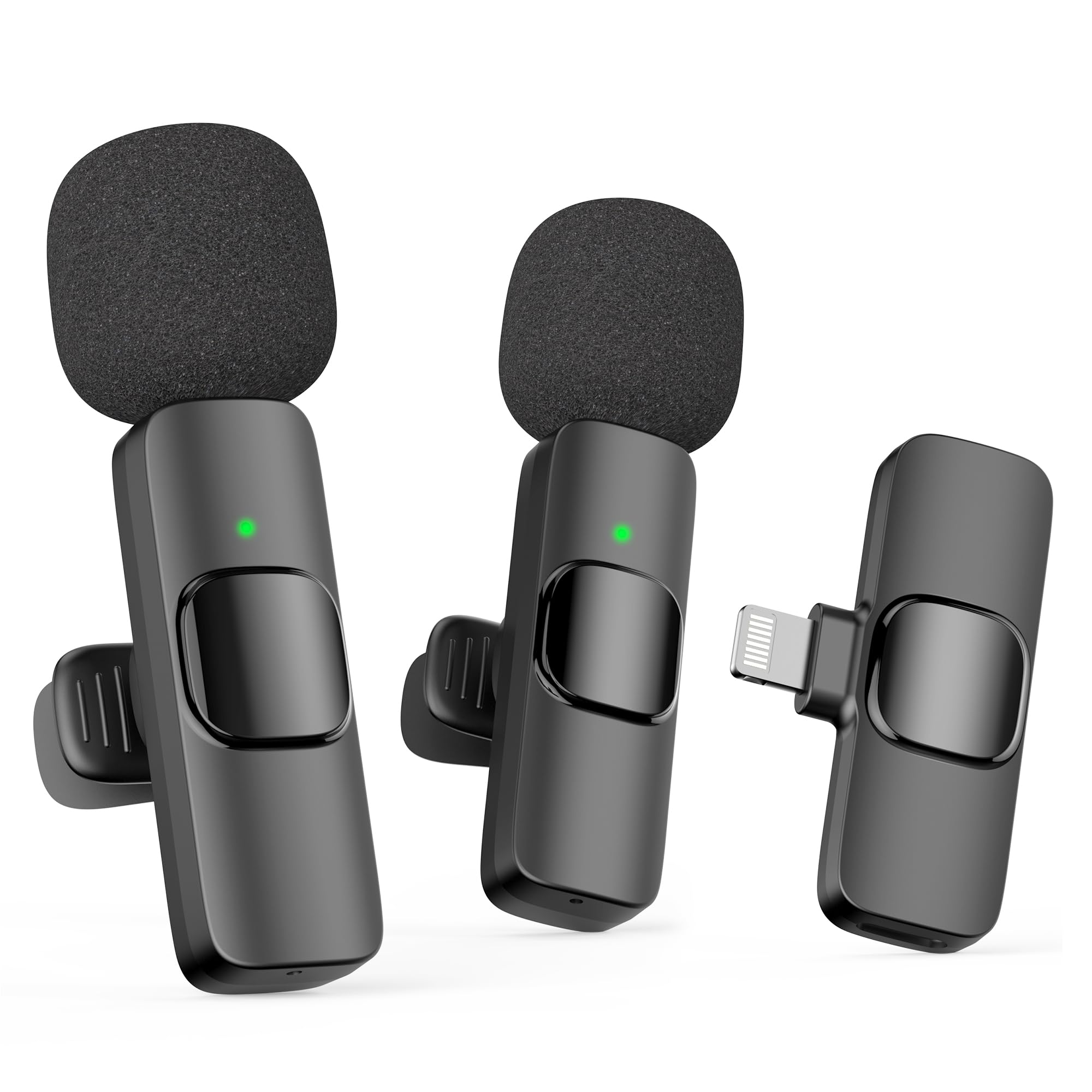 Oraolo Mini Wireless Lavalier Microphone for iPhone, 2 Pack Professional Lapel Mics for Recording, Clip-on Mic with Noise Reduct