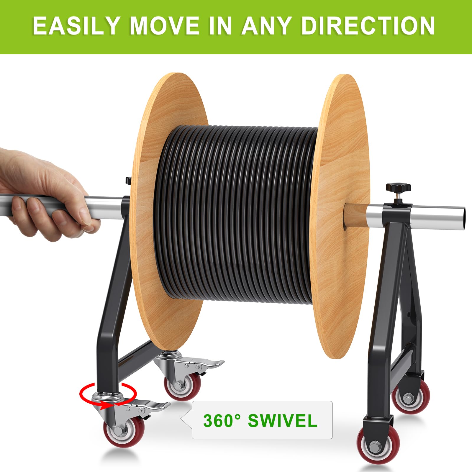 Lifeswell Wire Spool Rack, Portable Cable Caddy, Swivel Caster Wheels With Brake, Steel Fully Welded Wire Rack Dispenser For Up