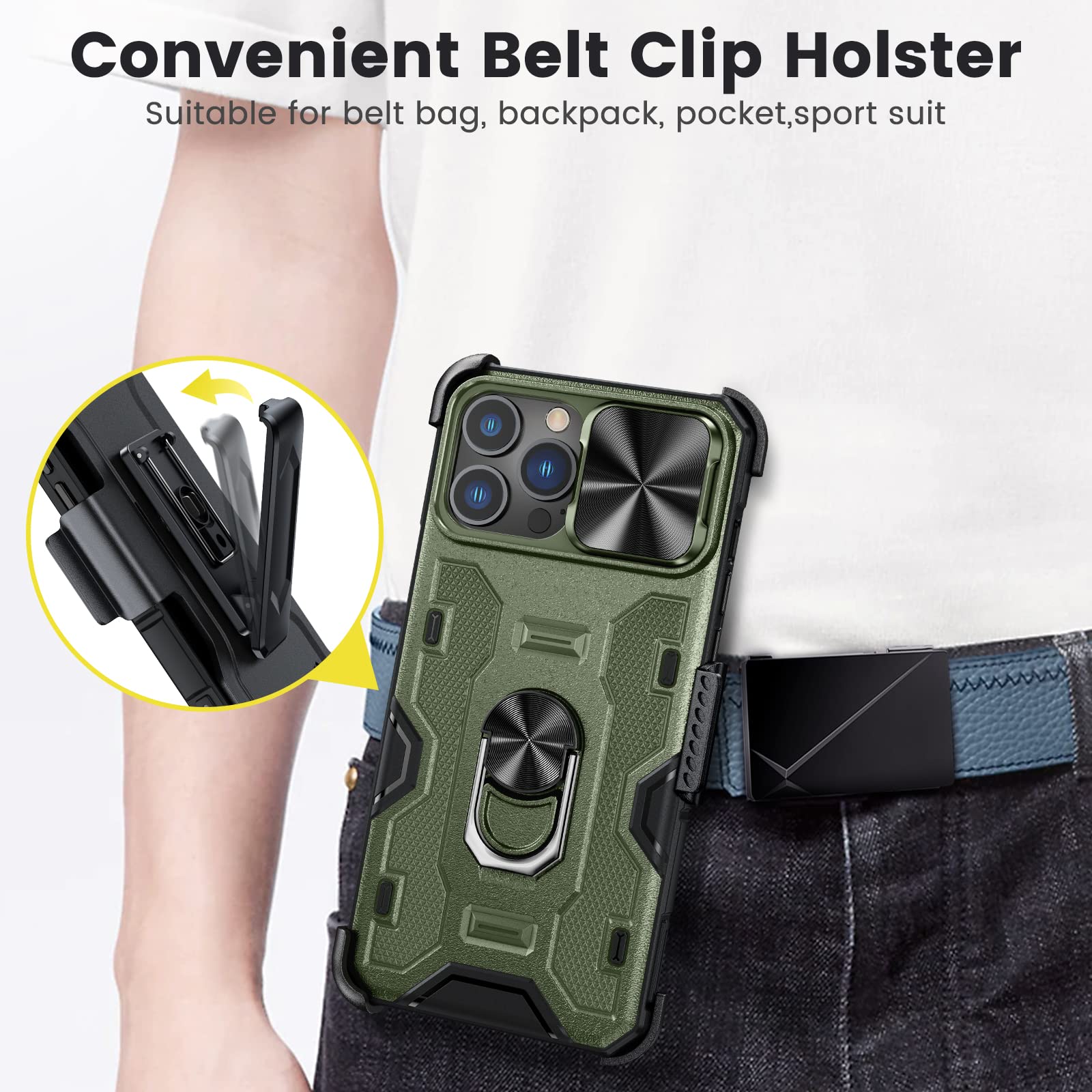 Caka For Iphone 13 Pro Max Case, Iphone 12 Pro Max Case With Kickstand & Belt Clip Holster Camera Cover With Built In 360    Rot