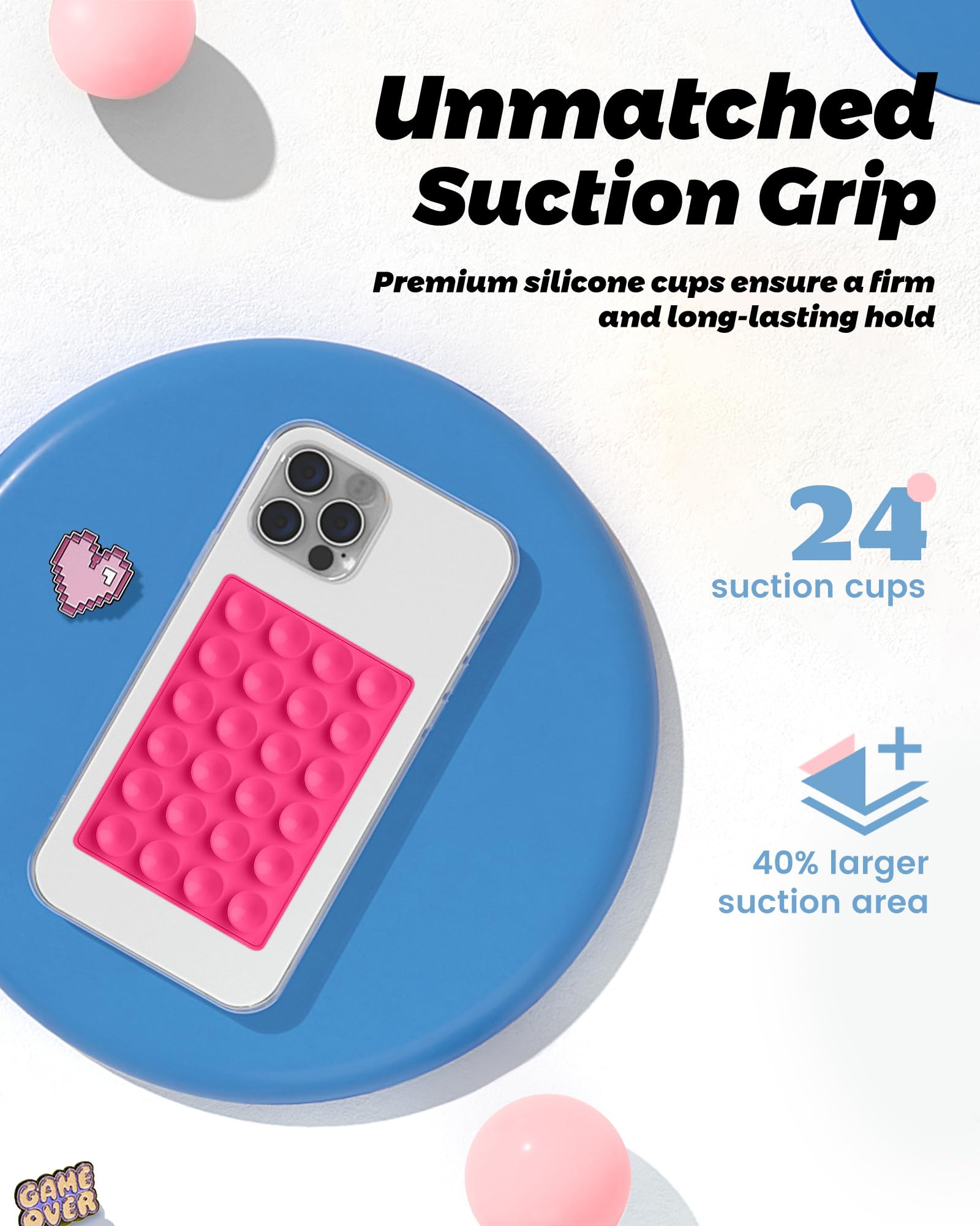 Amband Magnetic Suction Phone Mount For Magsafe Case, Silicone Sticky Grip Secure Holder For Iphone, Hands-Free Taking Photo/Rec