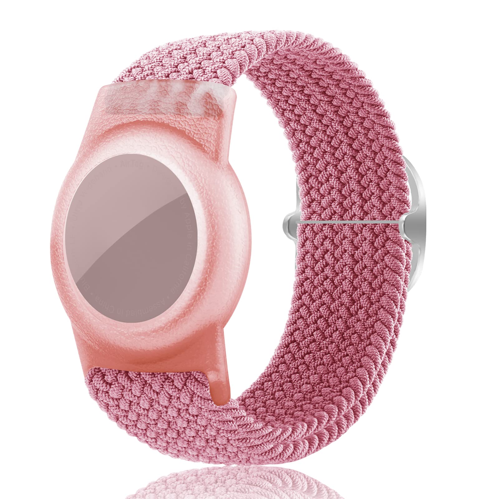 Yizhet Wristband Compatible With Airtag, Pink Adjustable Airtag Bracelet Nylon Airtag Holder Soft Airtag Watch Strap For Kids, T