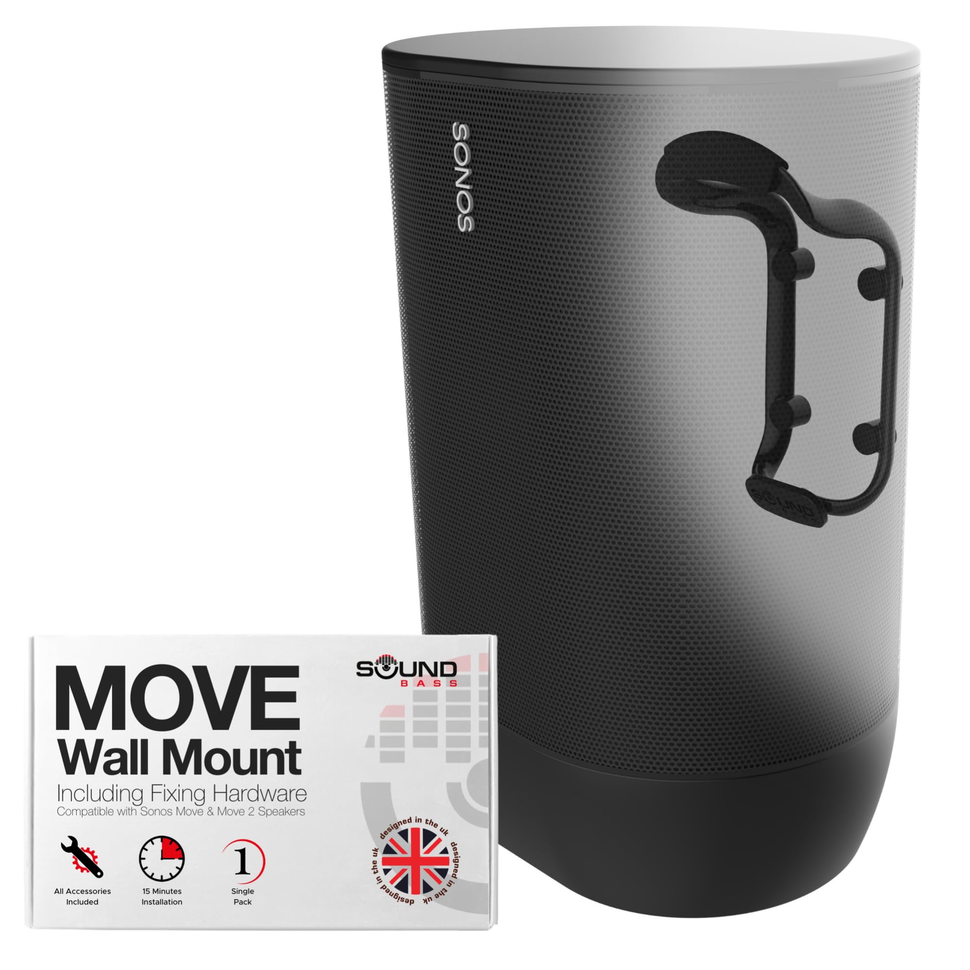Sound Bass Move Speaker Wall Mount Bracket, Weatherproof, Compatible with Sonos Move & Move 2, Including Mounting Accessories, B