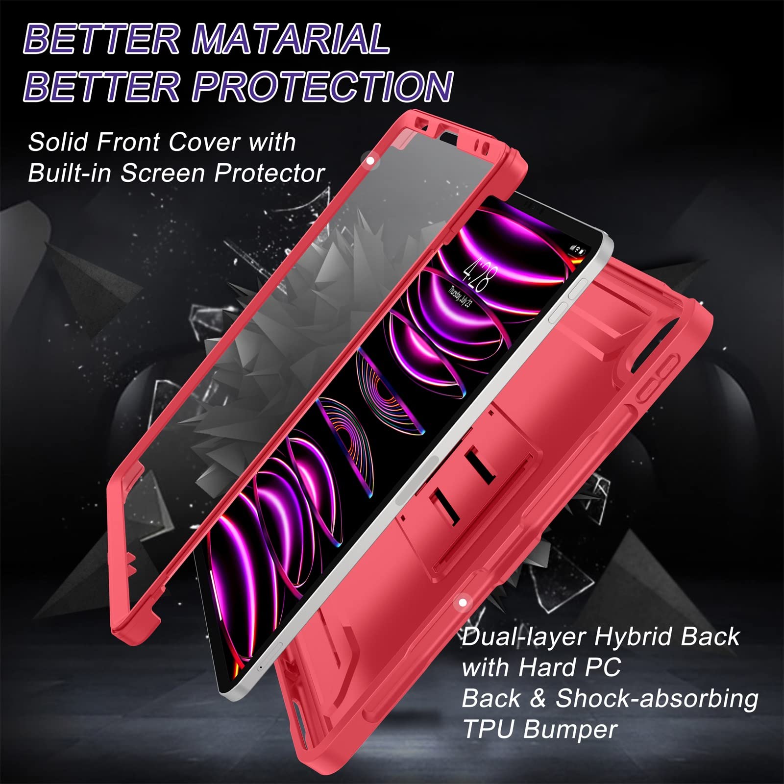 Soke Case For Ipad Pro 11 Inch 2022/2021/2020/2018/Ipad Air 5Th/4Th Generation,Built In Screen Protector   Support 2Nd Apple Pencil Charging   Heavy Duty Rugged Protective Kickstand Case   Red