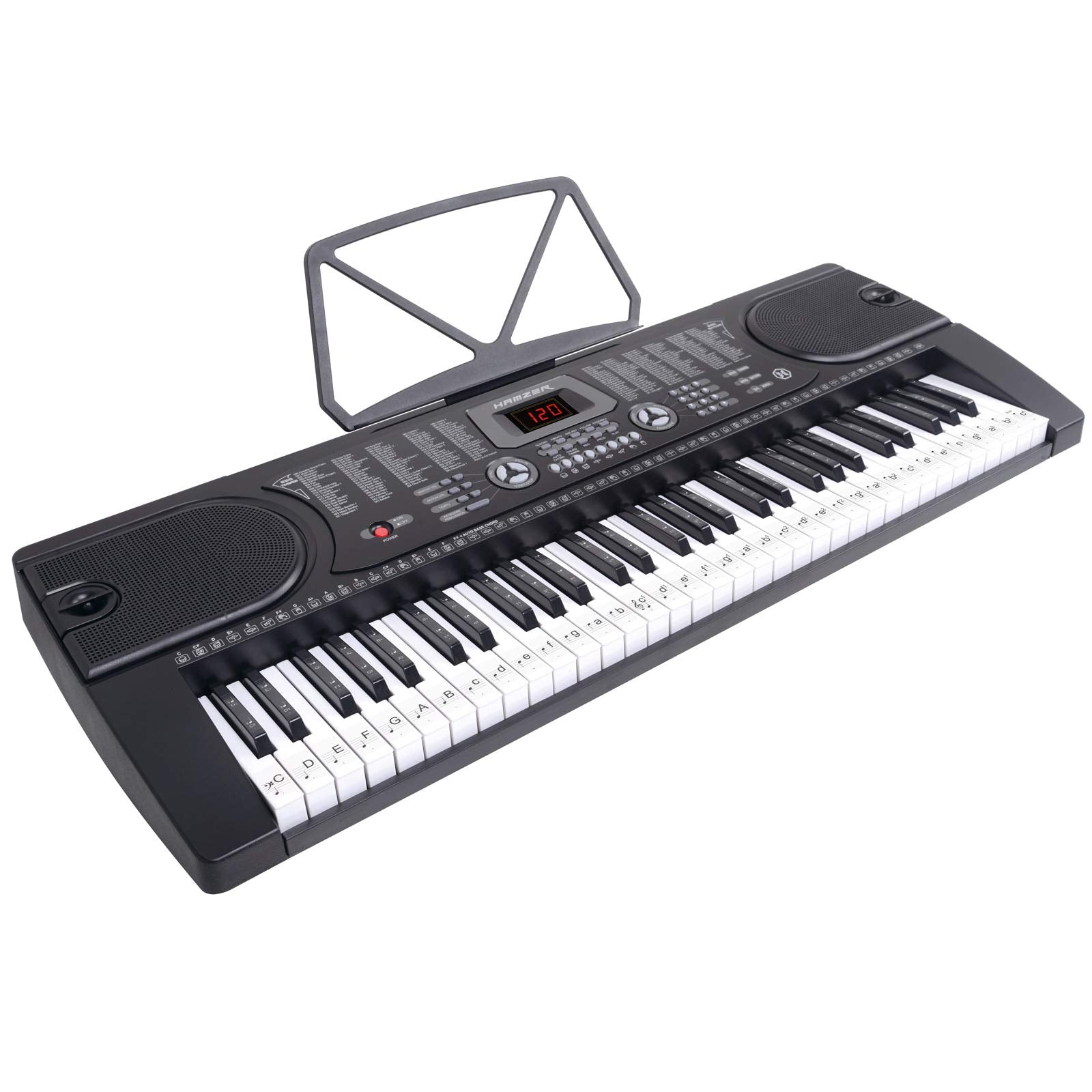 Hamzer 61 Key Keyboard Piano With Built In Speakers, Stand, Bench, Headphones, Microphone & Key Labels   Electronic Musical Keyb
