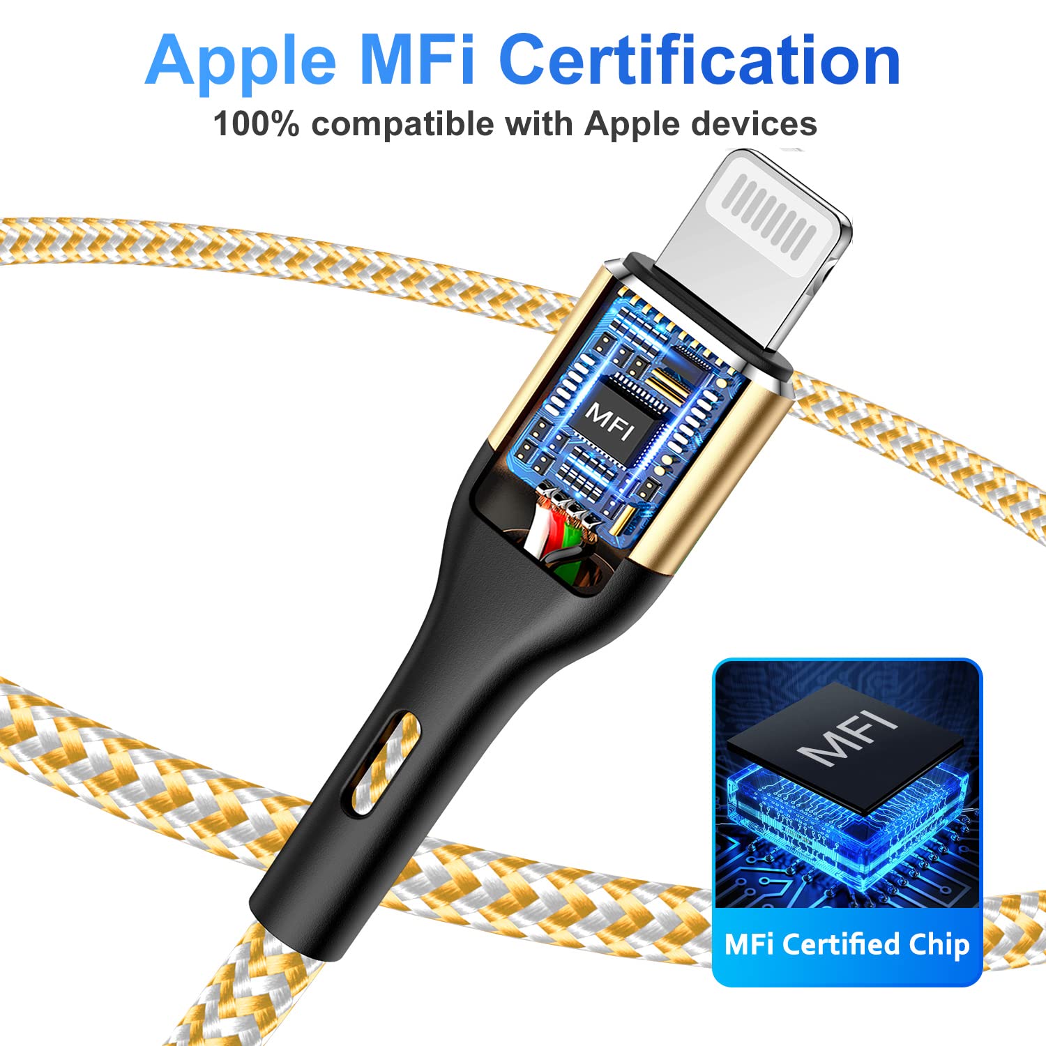 Iphone Charger 4Pack 7Inch, [Apple Mfi Certified] Short Lightning Cable 7Inch, Iphone Charging Cord Fast Charging Cable For Iphone 13 12 Pro Max Mini 11 Pro Xs Xr X 10 8 7 Plus 6S 6 Se Ipad Ipod Gold