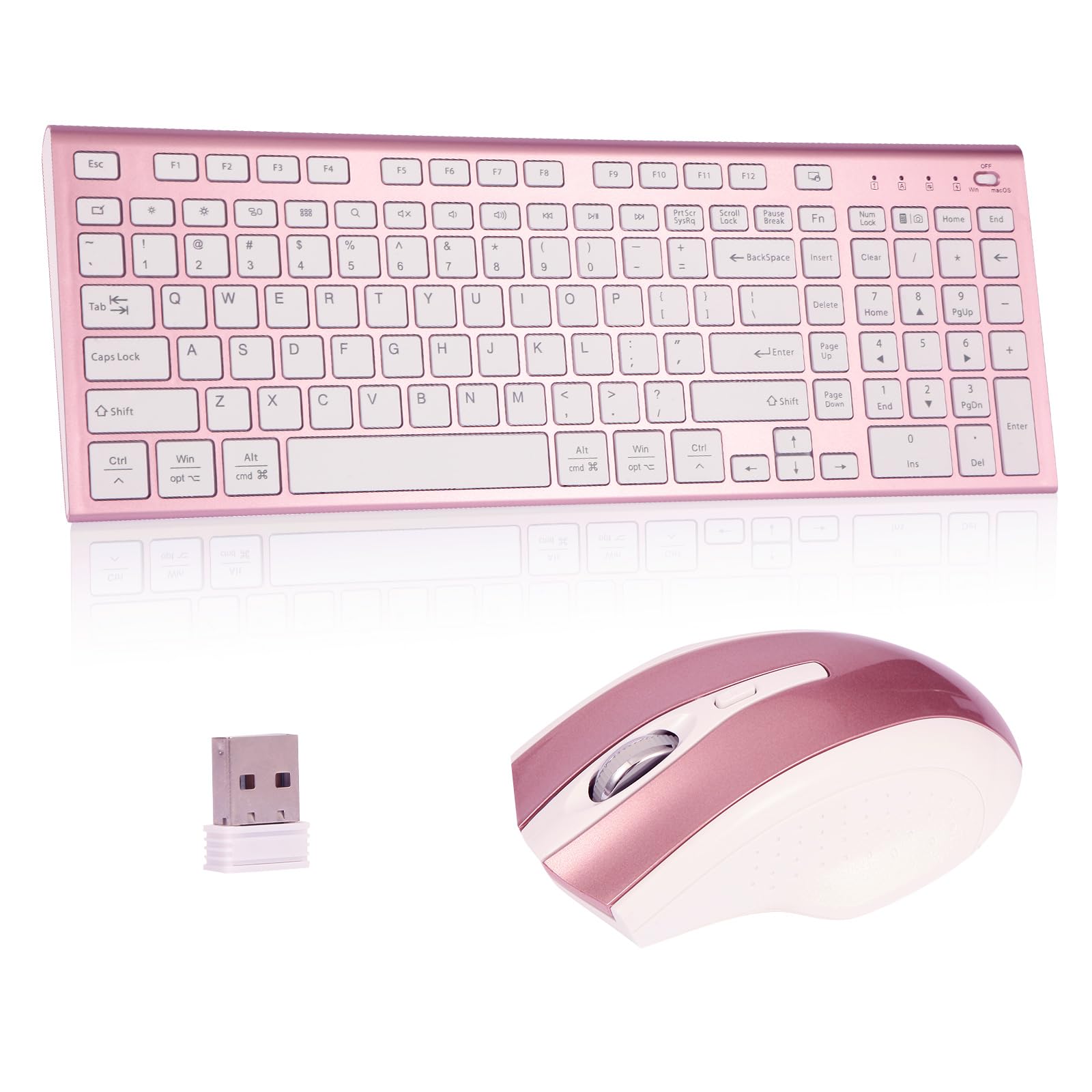 KANG RUI Wireless Keyboard and Mouse Set, 2.4G USB Silent Ultra-Thin Compact Full-Size Keyboard, Compatible with PC, Windows, Ma
