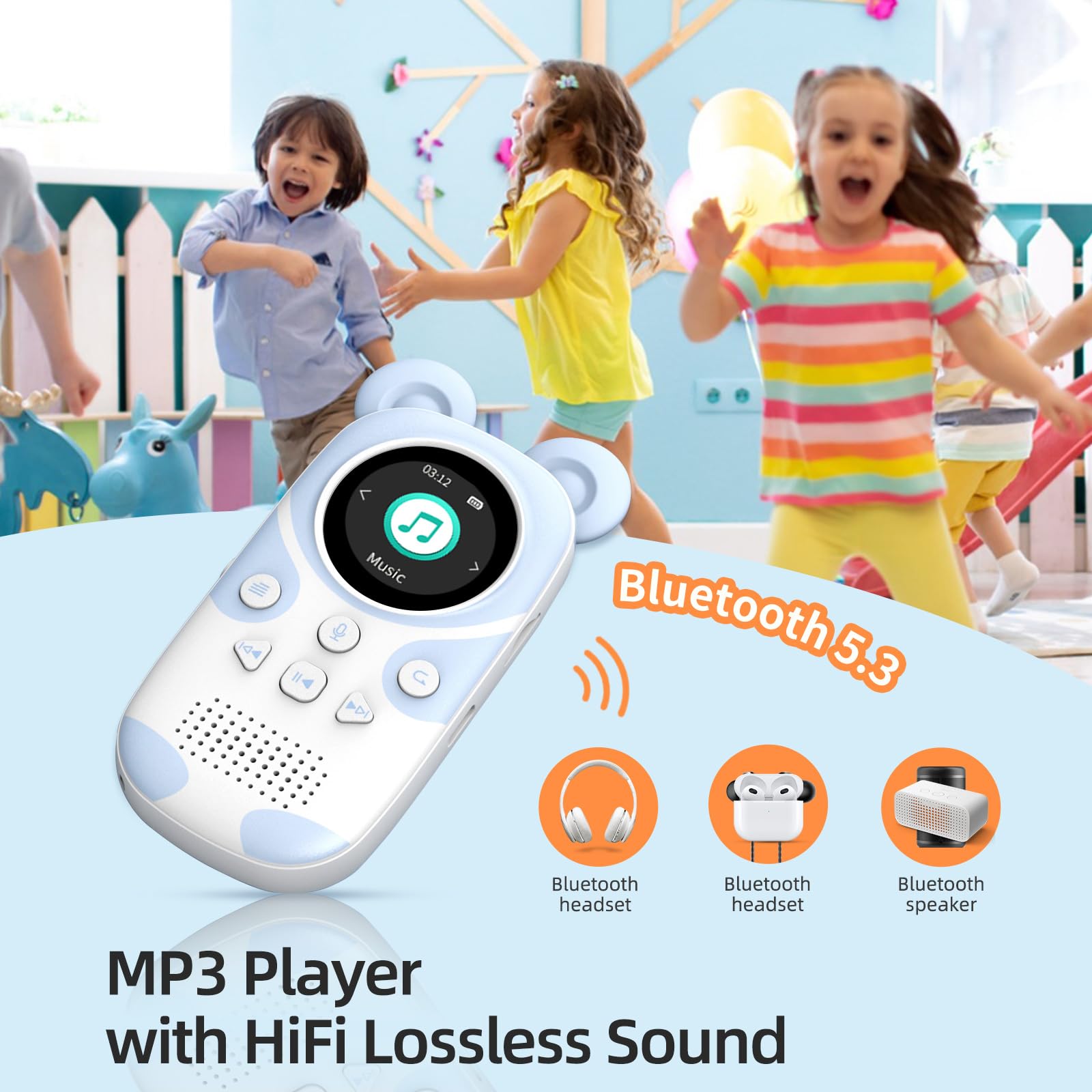 Pinhui Cute Panda Mp3 Player For Kids   32Gb Cartoon Portable Music Player, Child Mp3 Player With Bluetooth, Speaker Built In, F