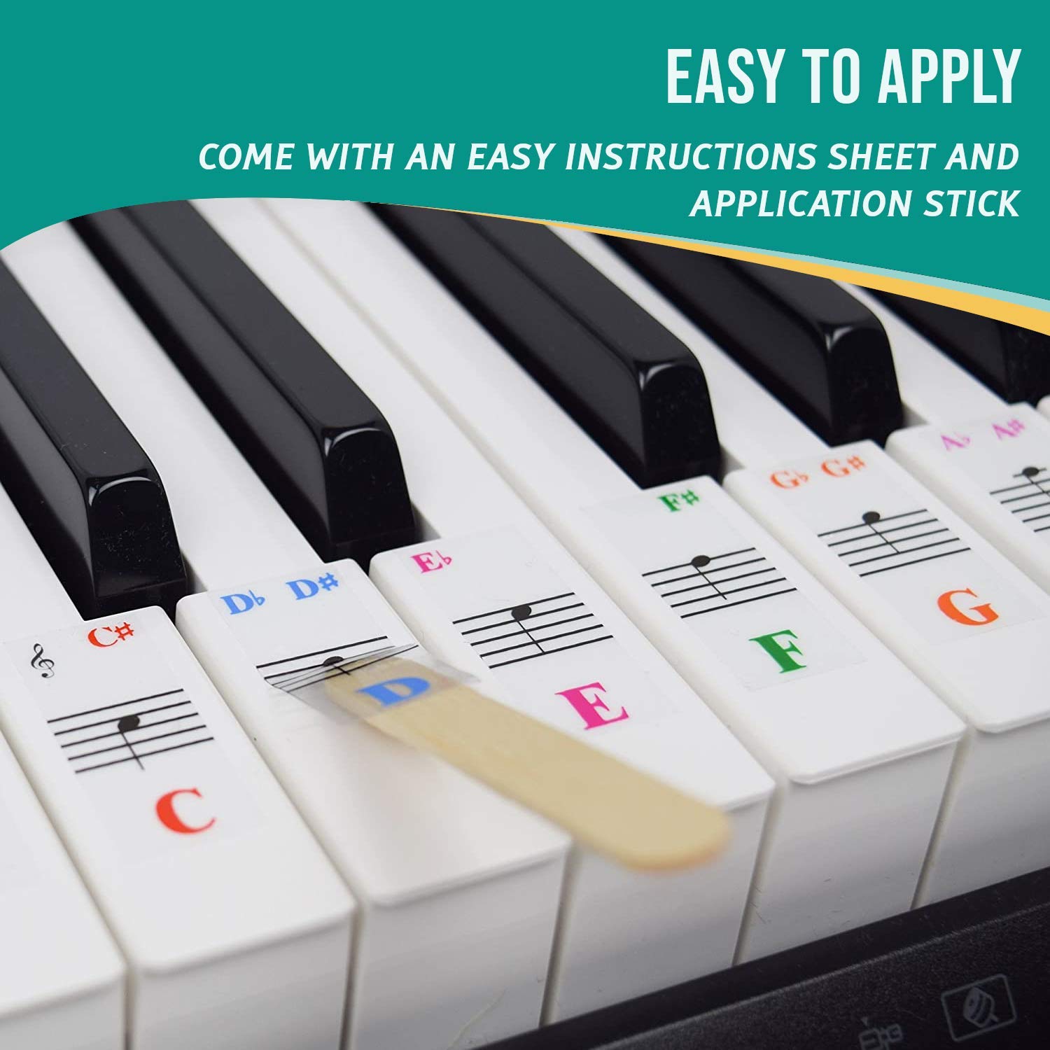 Qmg Piano Stickers For 61 Key Keyboard, Bright Colorful Stickers, Perfect Visual Tool For Kids And Beginner Learning Piano, Tran