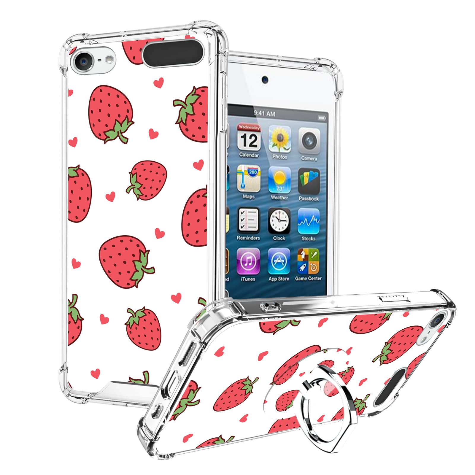 Ook Compatible With Ipod Touch 7/6/5 Generation Case Ring Holder For Girls Woman,Soft Tpu Bumper Pc Back Shockproof Protective C