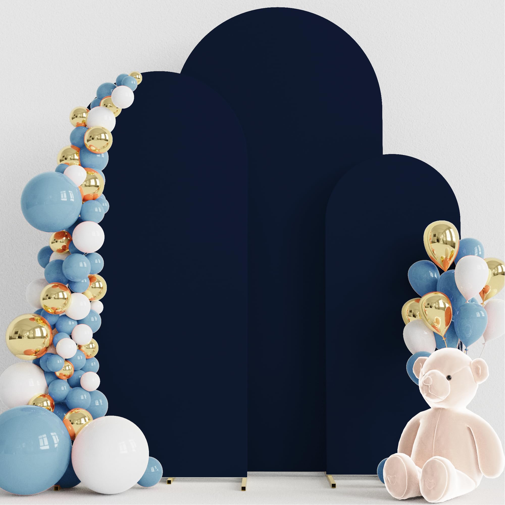 Wokceer Wedding Arch Backdrop Cover 6FT, 5FT, 4FT Set of 3 Spandex Fitted Navy Blue Arch Covers for Round Top Chiara Backdrop St