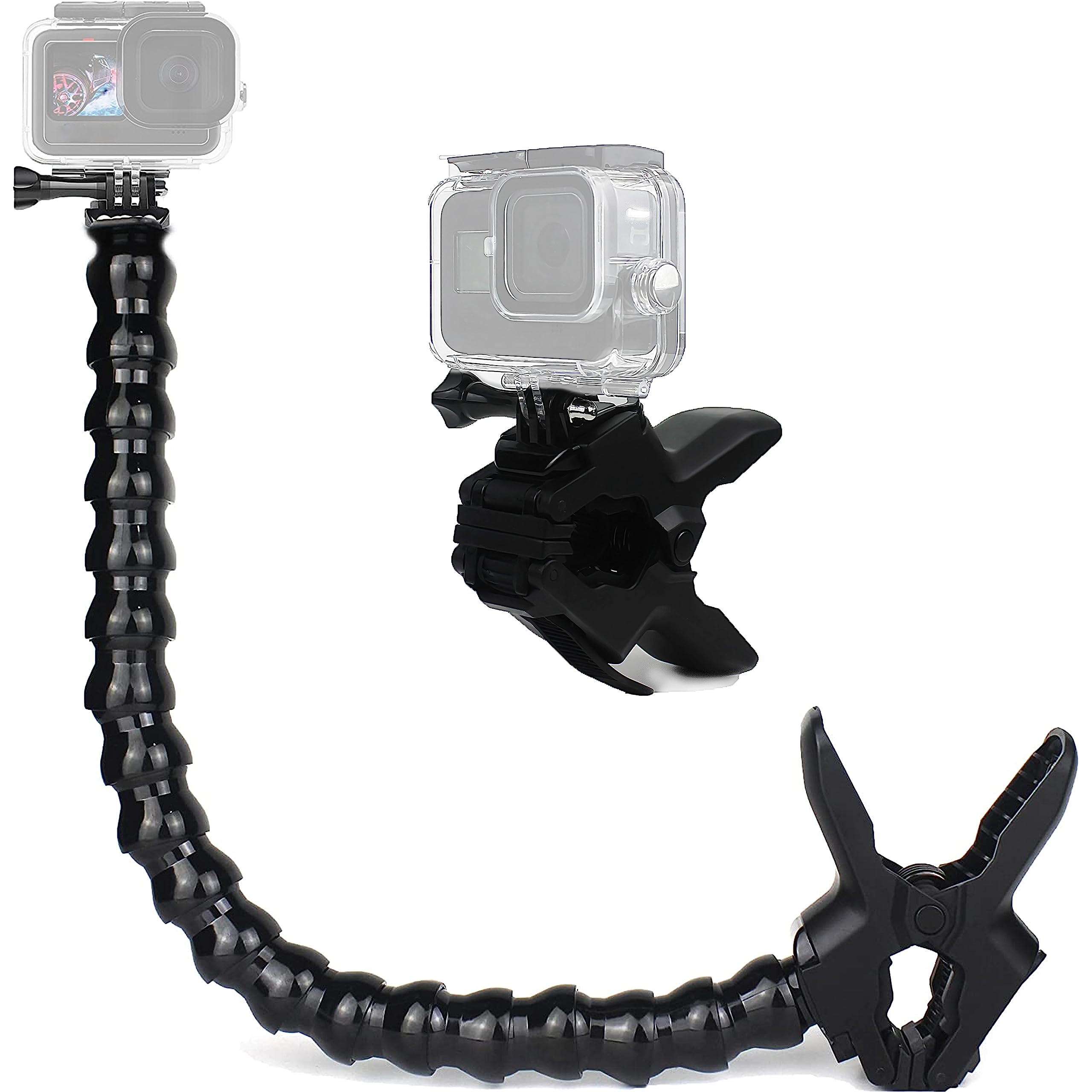 Fitstill Jaws Flex Clamp Mount With Adjustable Gooseneck 19 Sections Compatible With Go Pro Hero 13,12,11,10,9,8,7,6,5,4,Session, 3+,3,2,1,Max,Fusion,Dji Osmo Action 1/2/3 Action Cameras