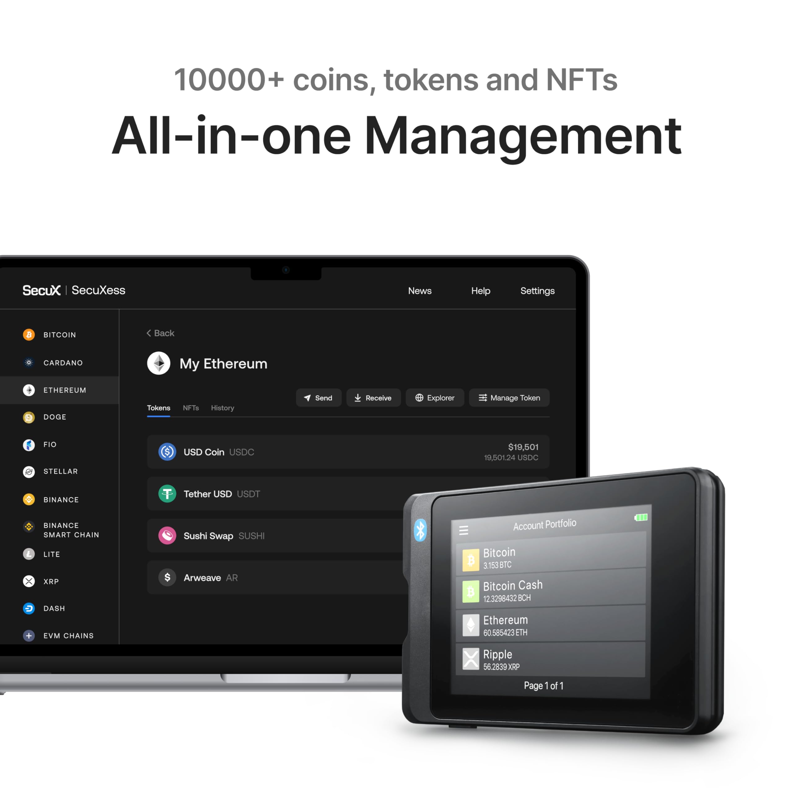 Secux W20 Crypto Wallet With Intuitive Touchscreen, Hardware Wallet With Bluetooth, Easy To Manage Bitcoin, Ethereum, Nfts, Toke