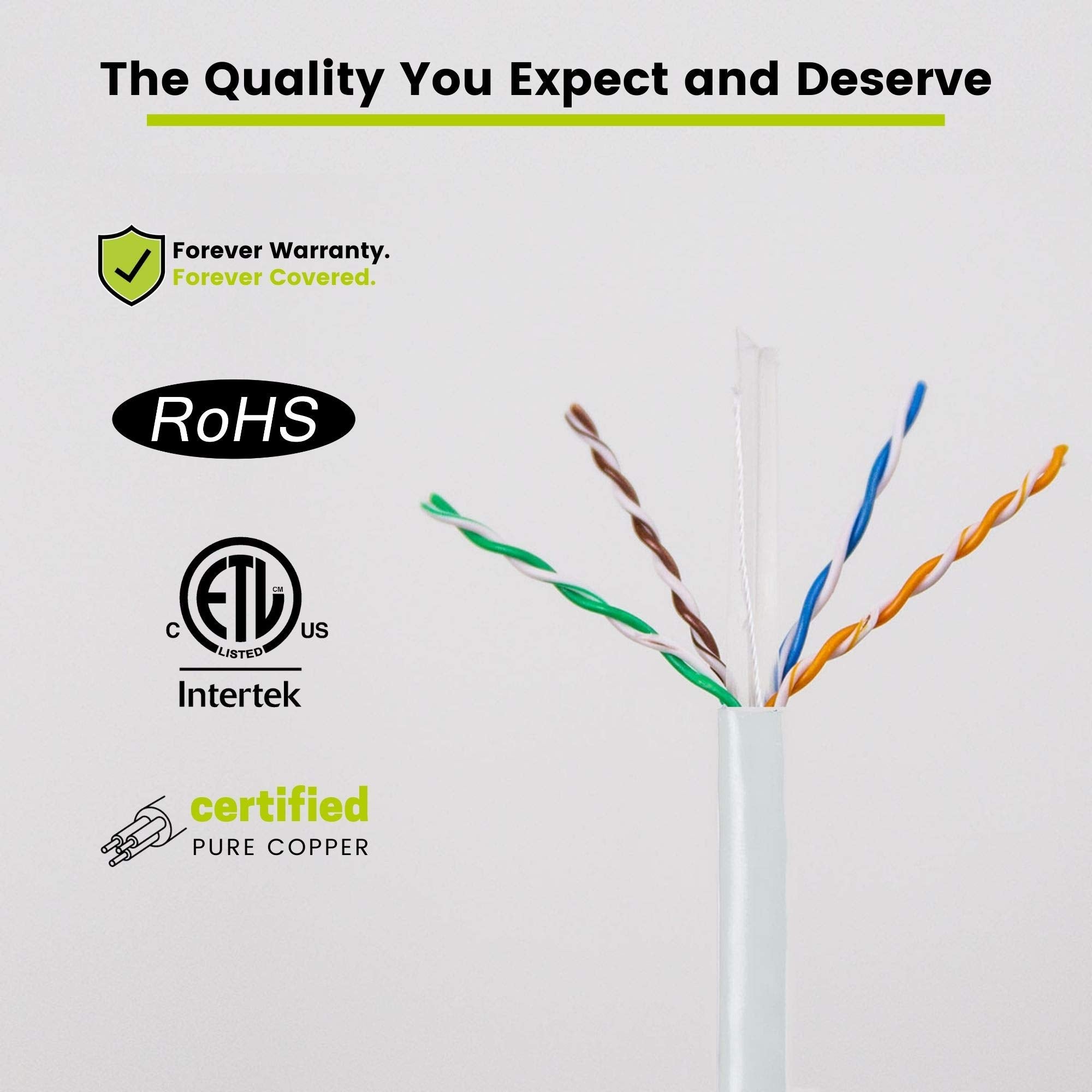 True Cable Cat6 Riser (Cmr), 1000Ft, White, 23Awg 4 Pair Solid Bare Copper, 550Mhz, Etl Listed, Unshielded Twisted Pair (Utp), Bulk Ethernet Cable