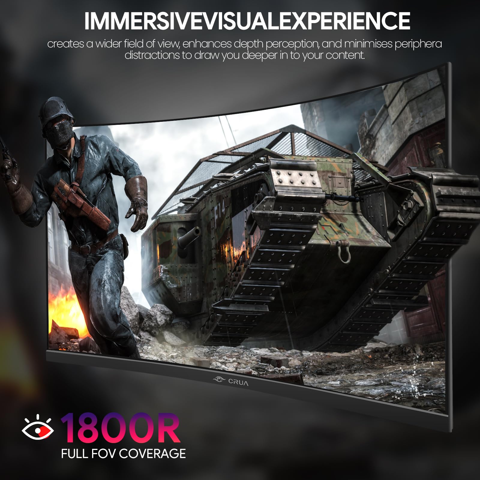 Crua 27 Curved Gaming Monitor, Fhd 1920X1080P, 144Hz/180Hz Computer Monitor, 1800R Va Screen, 120% Srgb, Amd Freesync, Hdmi & Dp