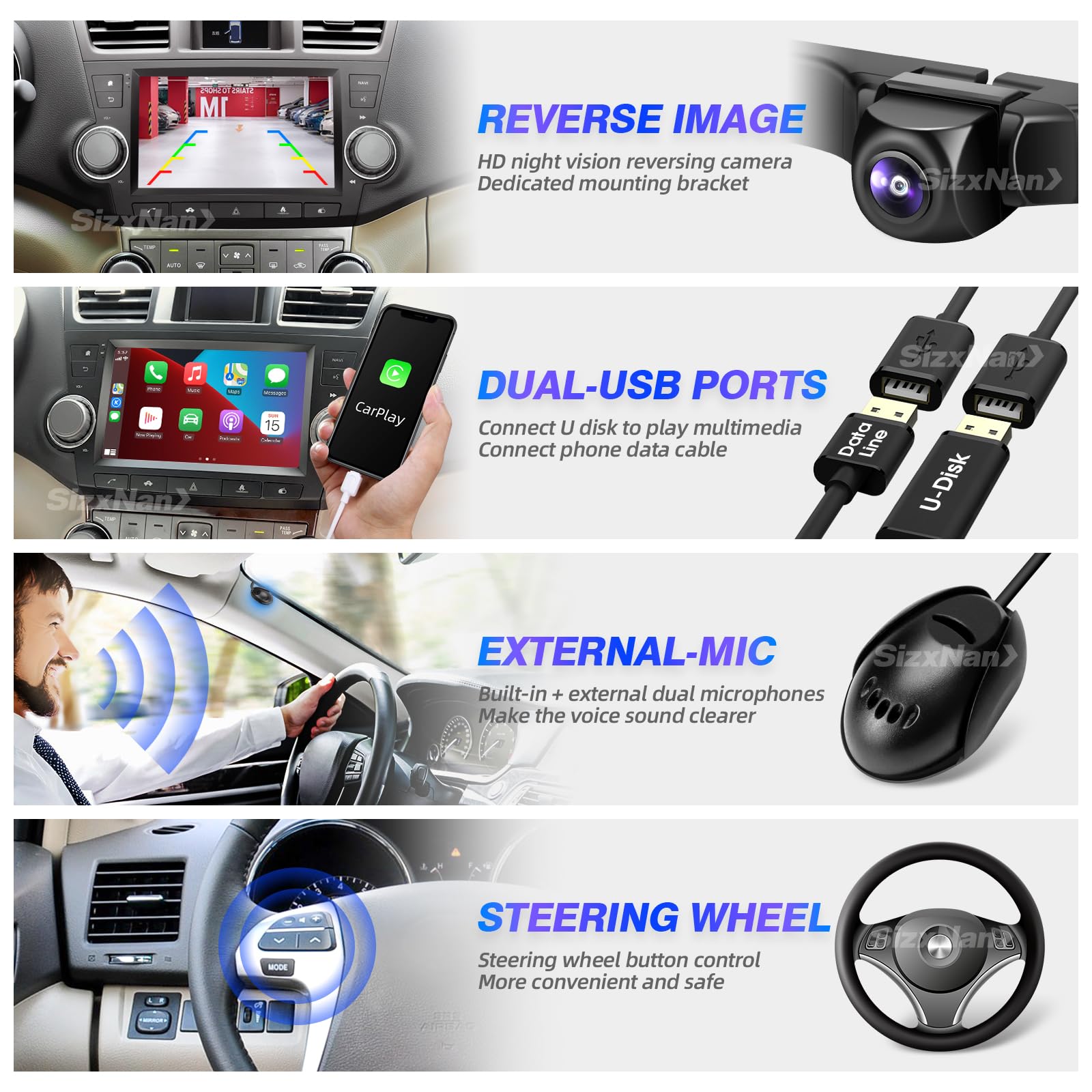 Sizxnanv For Highlander Upgrade Android Radio Compatible With Carplay Android Auto,Car Stereo Touch Screen Bluetooth Navigation