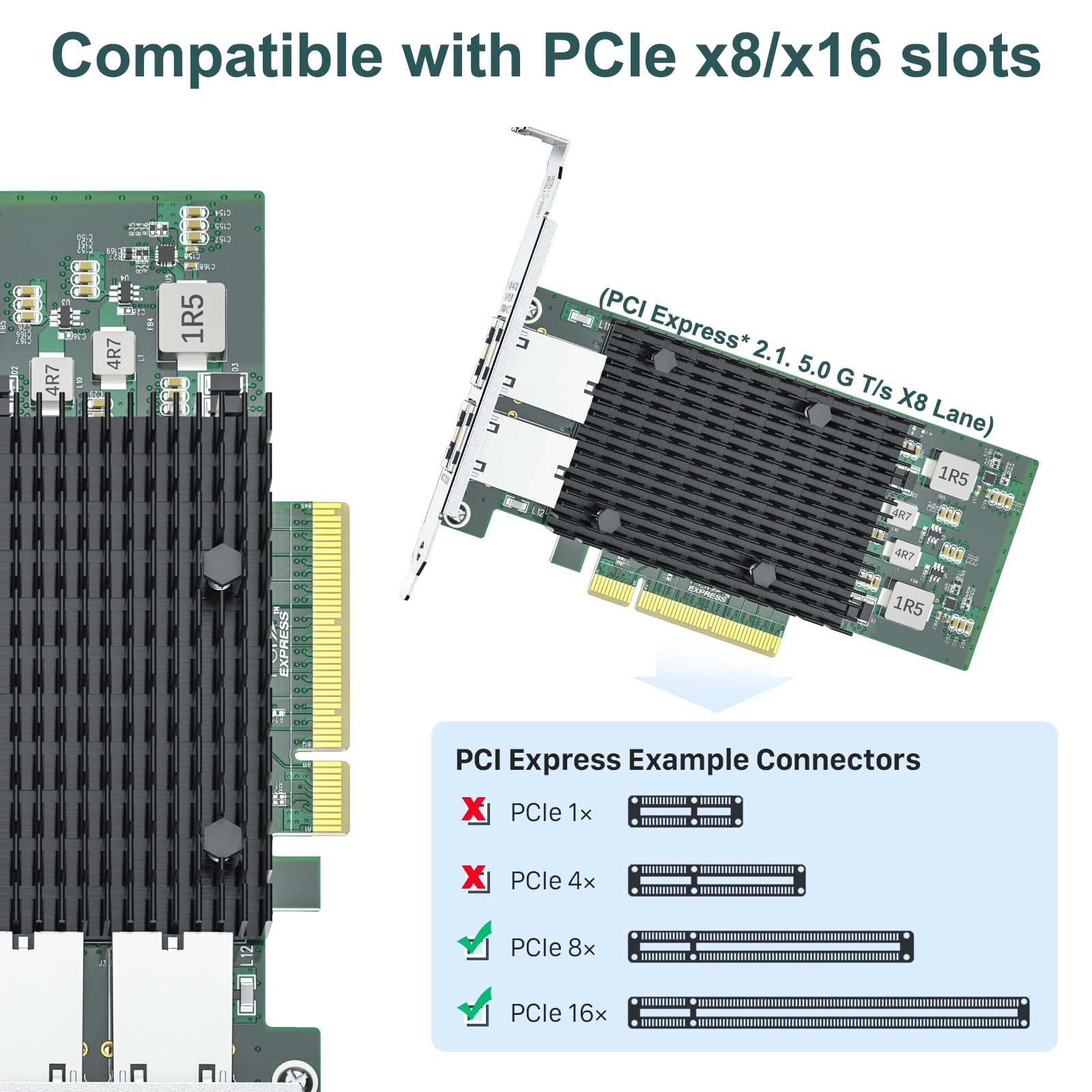 10Gb Nic Dual Rj45 Port Pcie Network Card With Intel X540 At2 Controller, 10G Ethernet Converged Network Lan Adapter, Support Wi