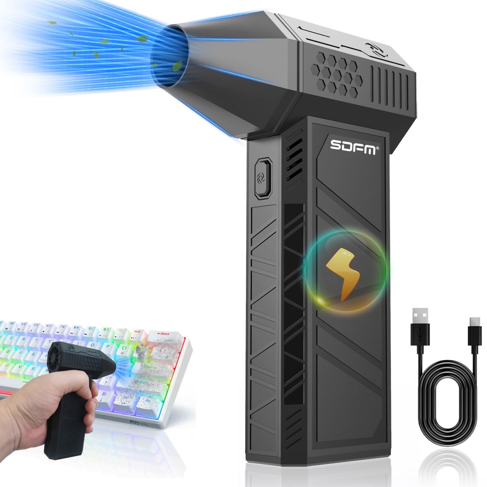 Sdfm Electric Air Duster   130000Rpm Compressed Air Duster,3 Gear Adjustable Jet Dry Blower Can Reusable Can For Computer Keyboa