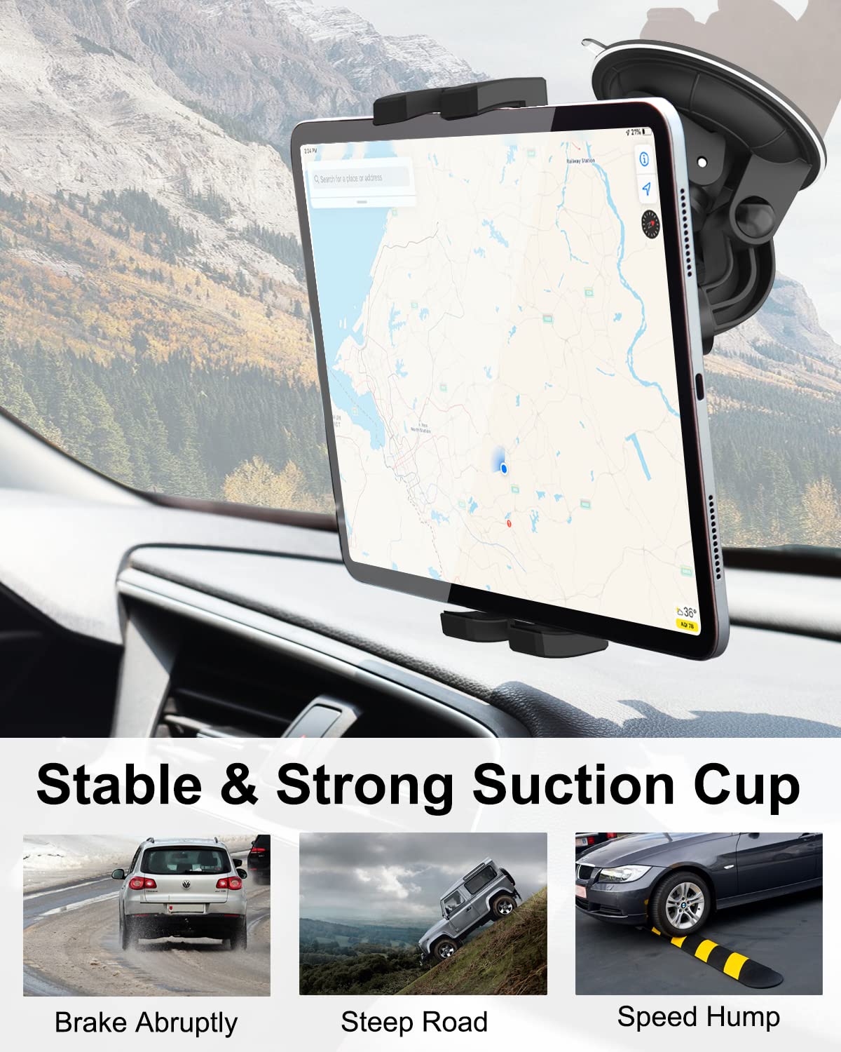 Dosvsi Windshield Car Tablet Mount, Heavy Duty Window Dashboard Tablet Holder, 95Mm Powerful Suction Mount For Ipad Pro 12.9 11