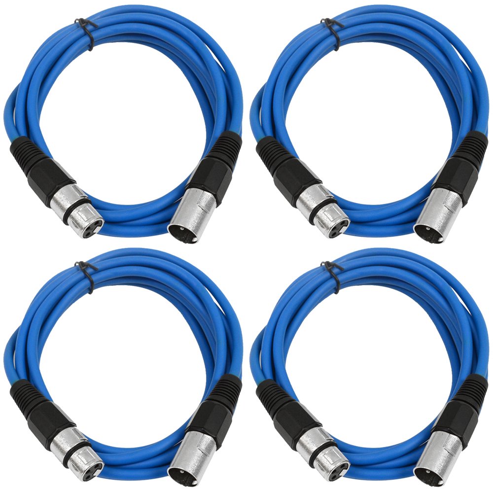 Seismic Audio - Saxlx-6-4 Pack Of 6' Xlr Male To Xlr Female Patch Cables - Balanced - 6 Foot Patch Cord - Blue And Blue