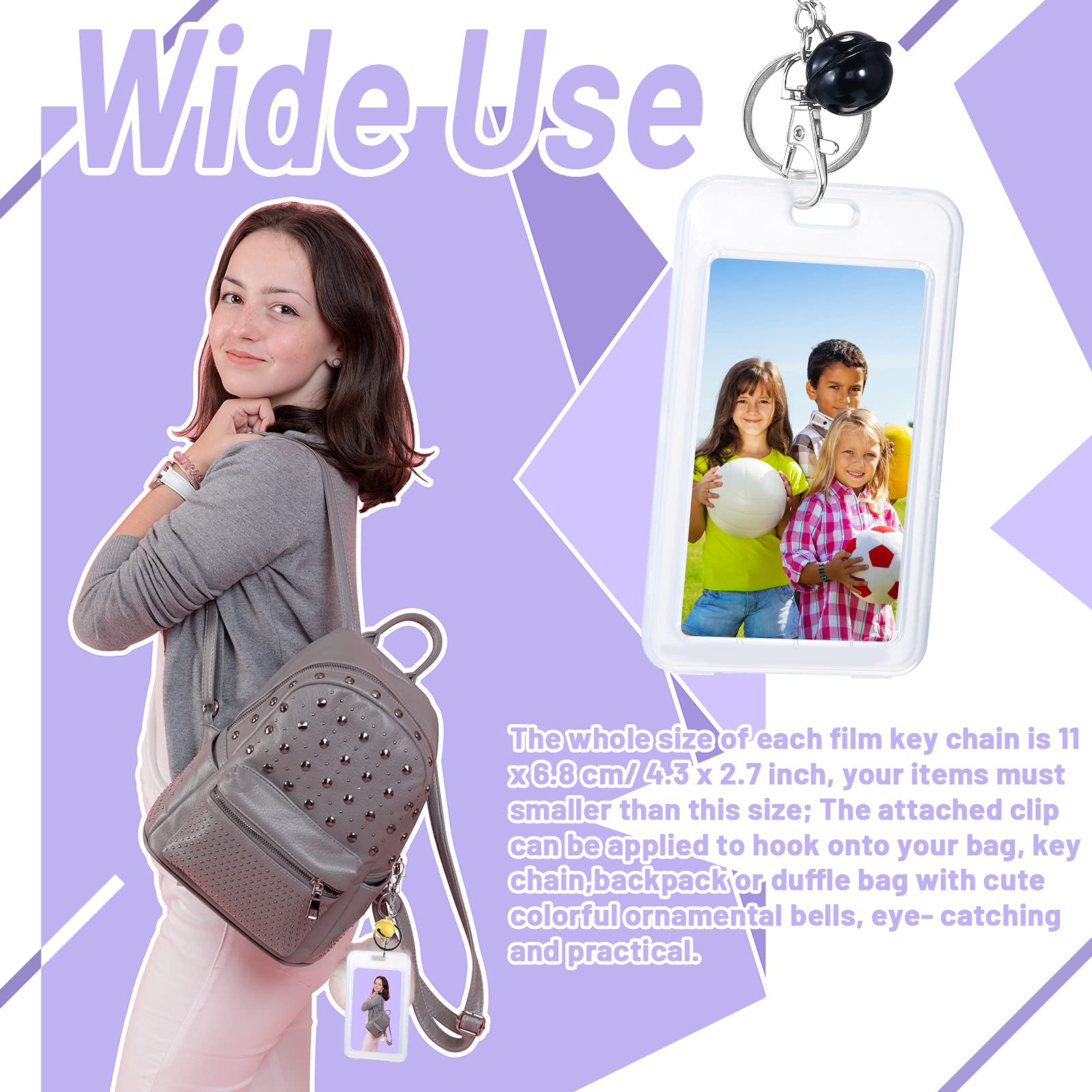 6 Pieces Mini Film Key Chain Custom Picture Key Ring For Mini 9 Photo Film Personalized Changeable Photo Key Chain With Bell For