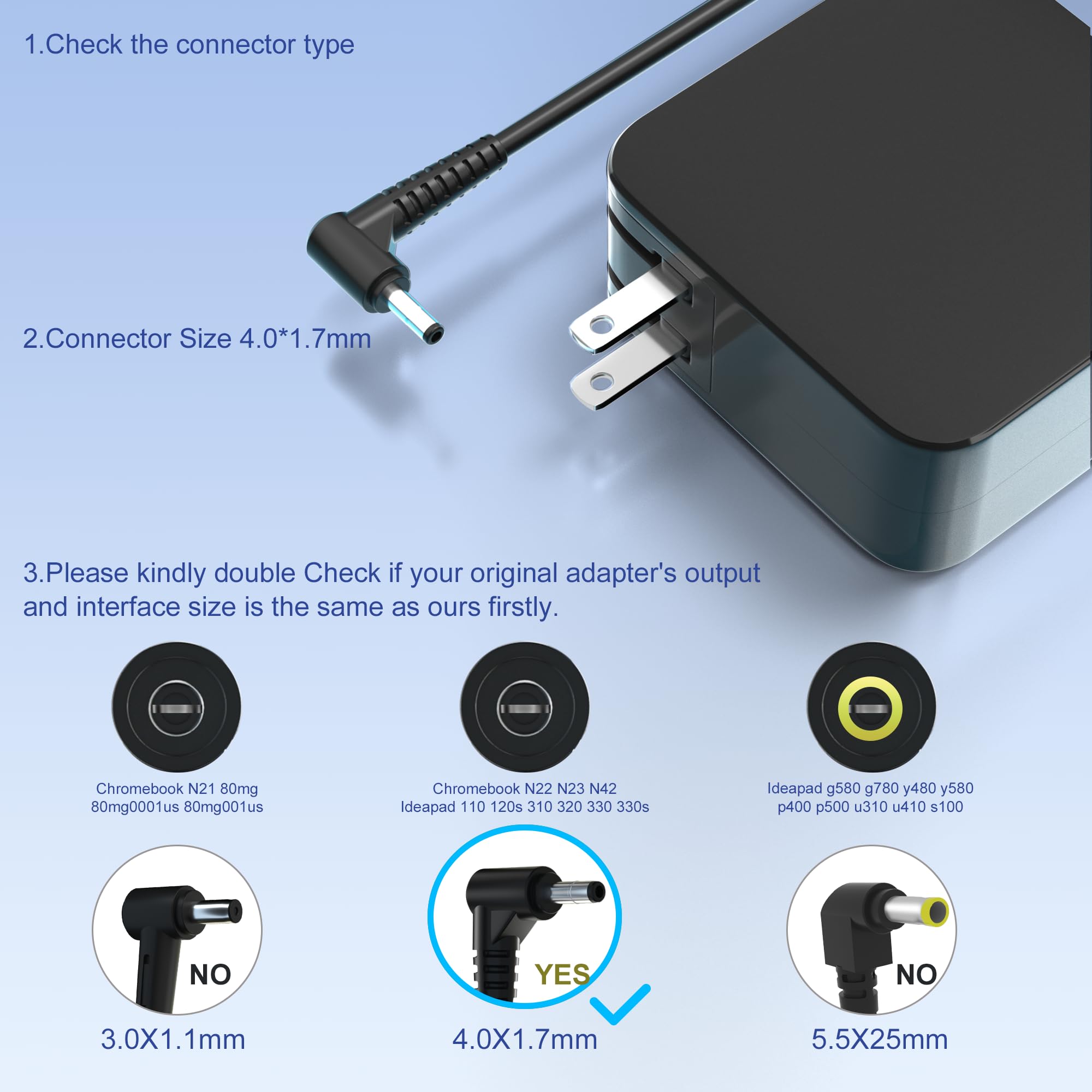 65W 20V 3.25A Ac Adapter Laptop Charger For Lenovo Ideapad 110 130 310 320 330 510 100S 130S 330S 530S 710S S310 S340 Flex 4 5 6 Series Flex 4 1470 4 1580 4 1130 Flex 5 1470 5 1570 Power Supply Cord