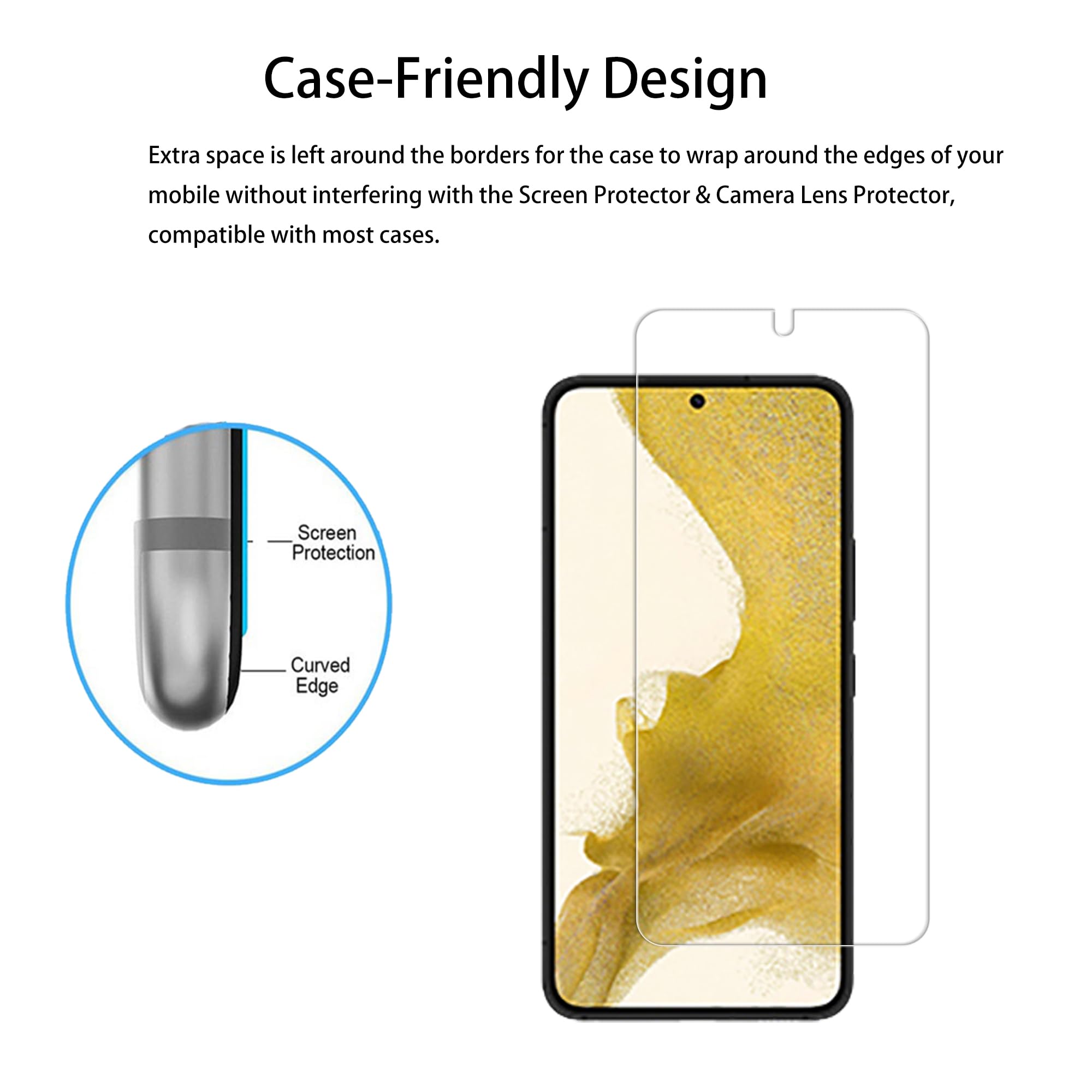 Hkkais Screen Protector For Samsung Galaxy S22+ / S22 Plus Tempered Glass 2 Pack Camera Lens Protector Film 2 Pack With Easy Ali