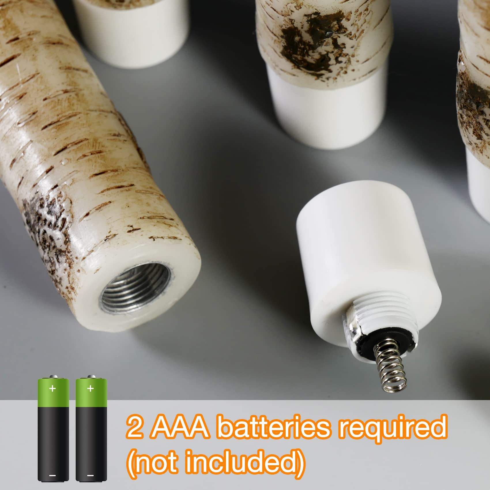 Eywamage Short Birch Bark Flameless Taper Candles With Remote, Flickering Wood Led Wax Candlesticks Set Of 6