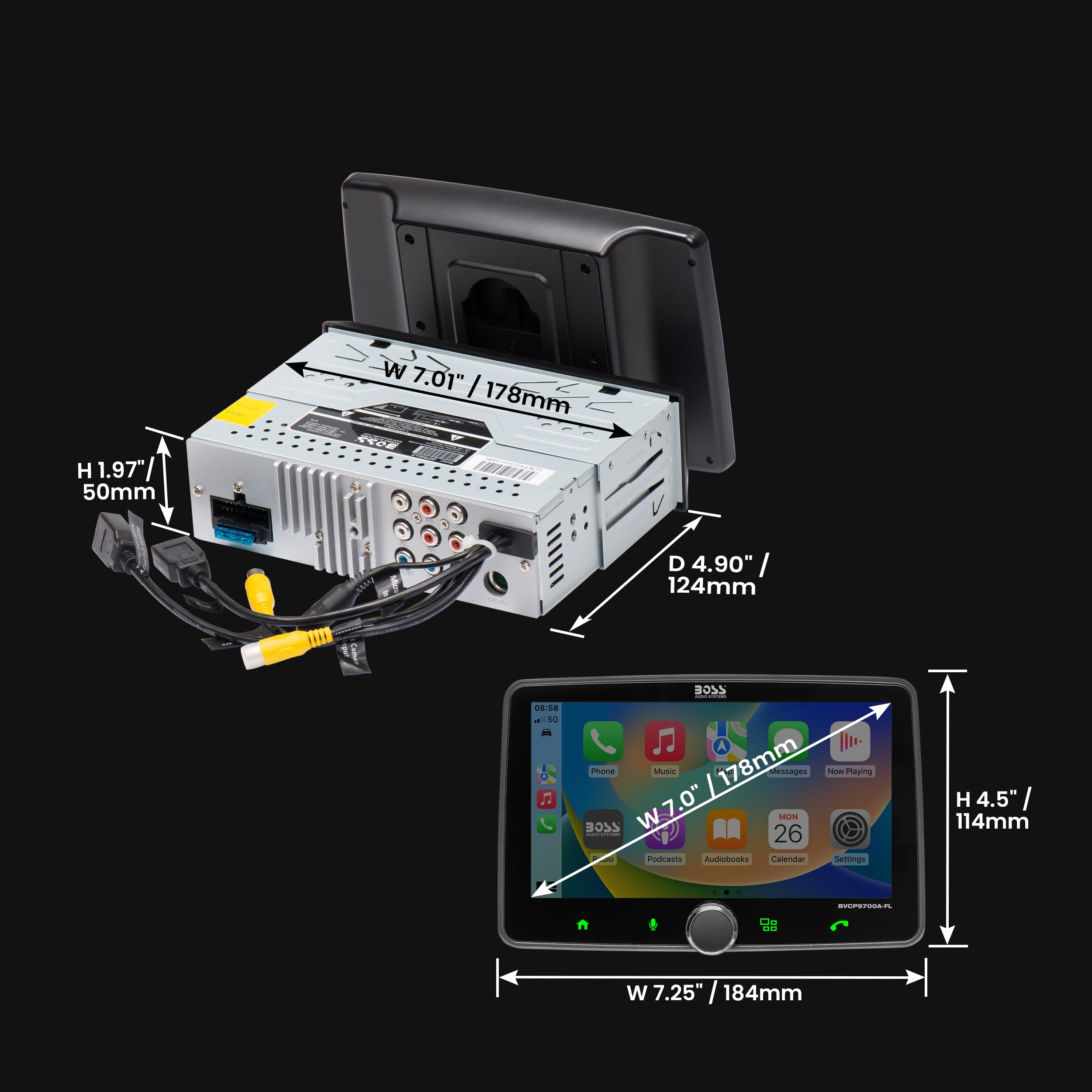 Boss Audio Systems Bvcp9700A  Fl Car Stereo   Apple Carplay, Android Auto, Single Din, 7 Inch Touchscreen, Bluetooth, No Cd Dvd