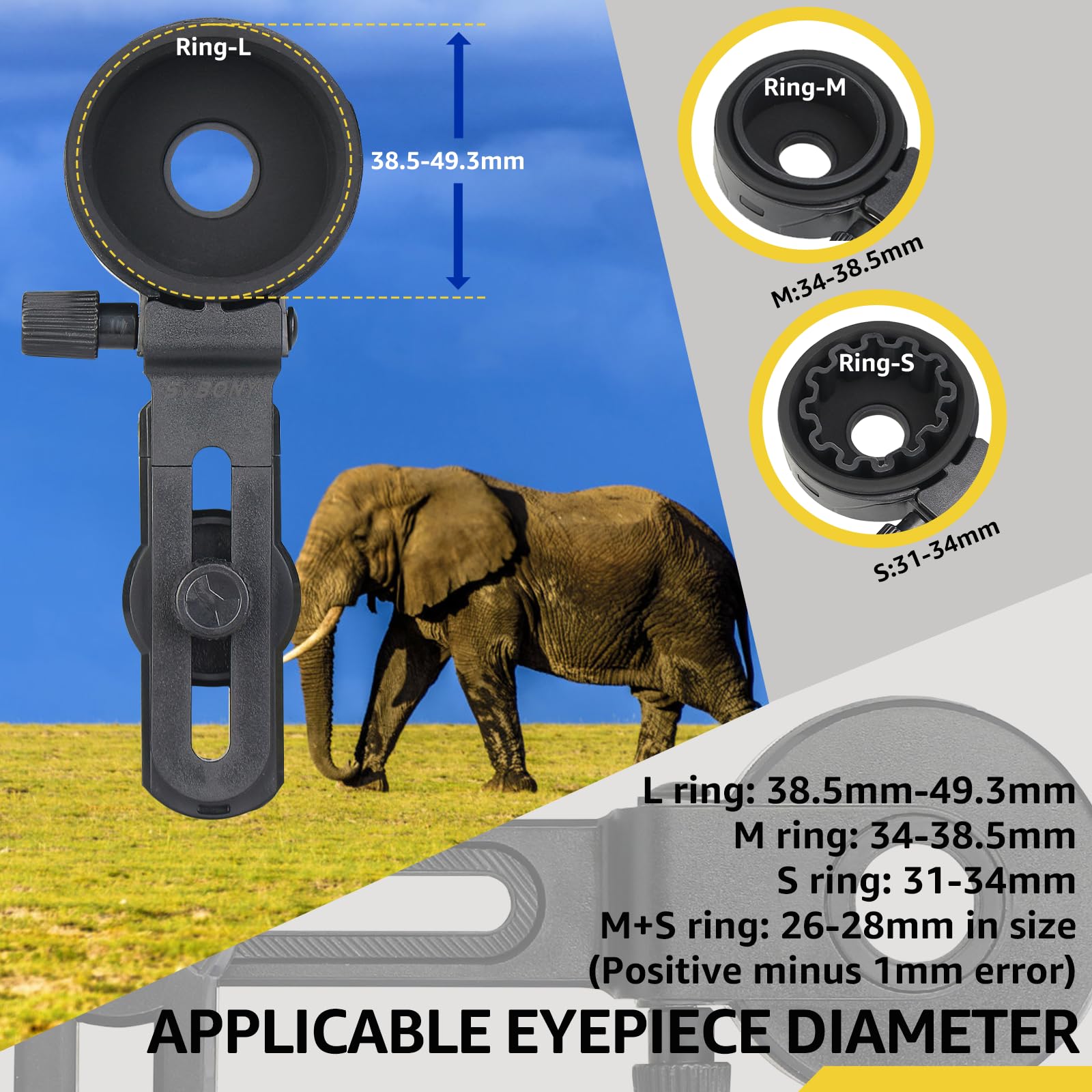 Svbony Sv218 Spotting Scope Phone Mount, Universal Cell Phone Adapter Mount Support Eyepiece Diameter 26 To 49.3Mm, Telescope Phone Adapter For Binoculars Monocular Microscope