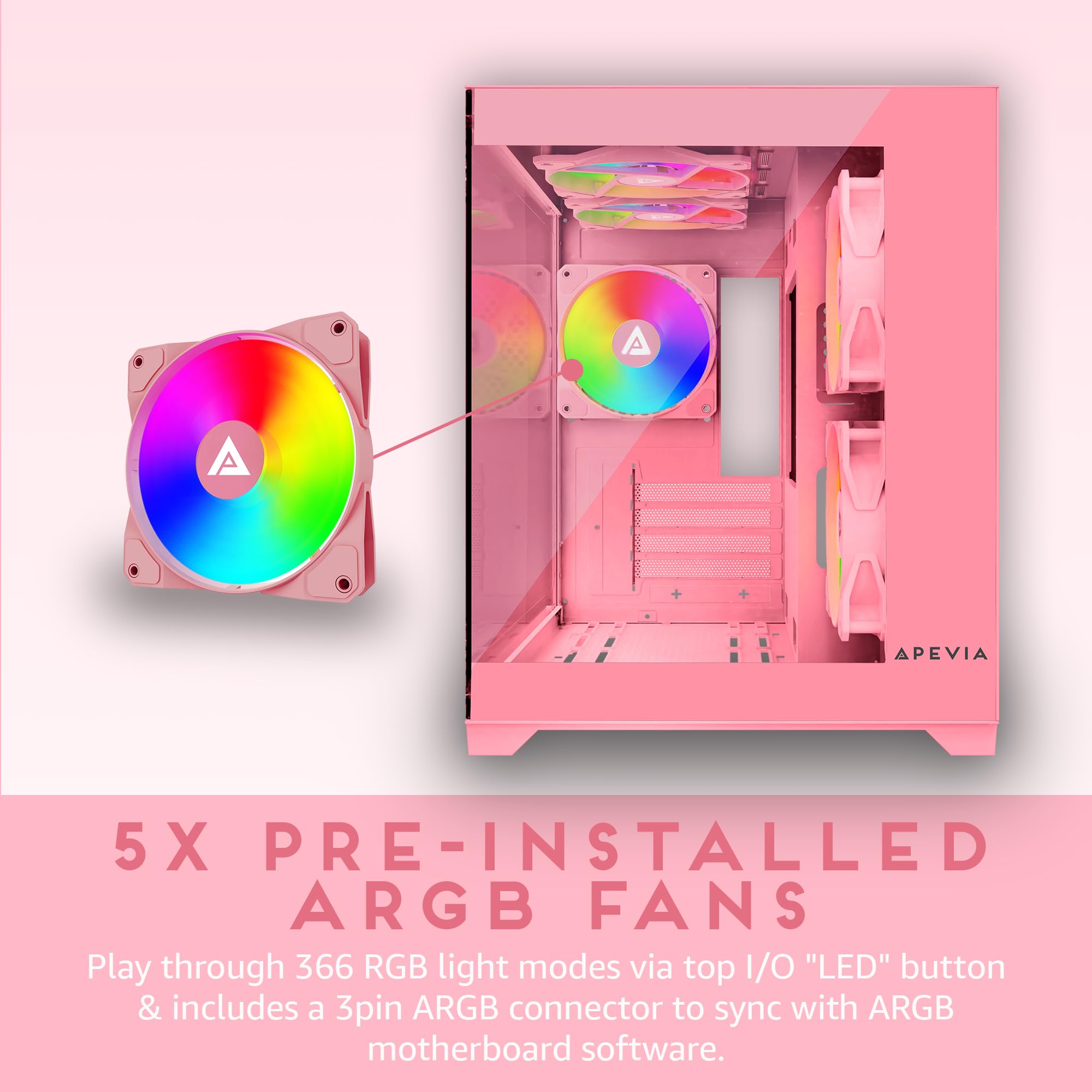 Apevia Prism Pk Prism Micro Atx Gaming Pc Cube Case W/ 5X 120Mm Argb Fans, 366 Rgb Modes, Dual Tempered Glass Panels, 240Mm Radi