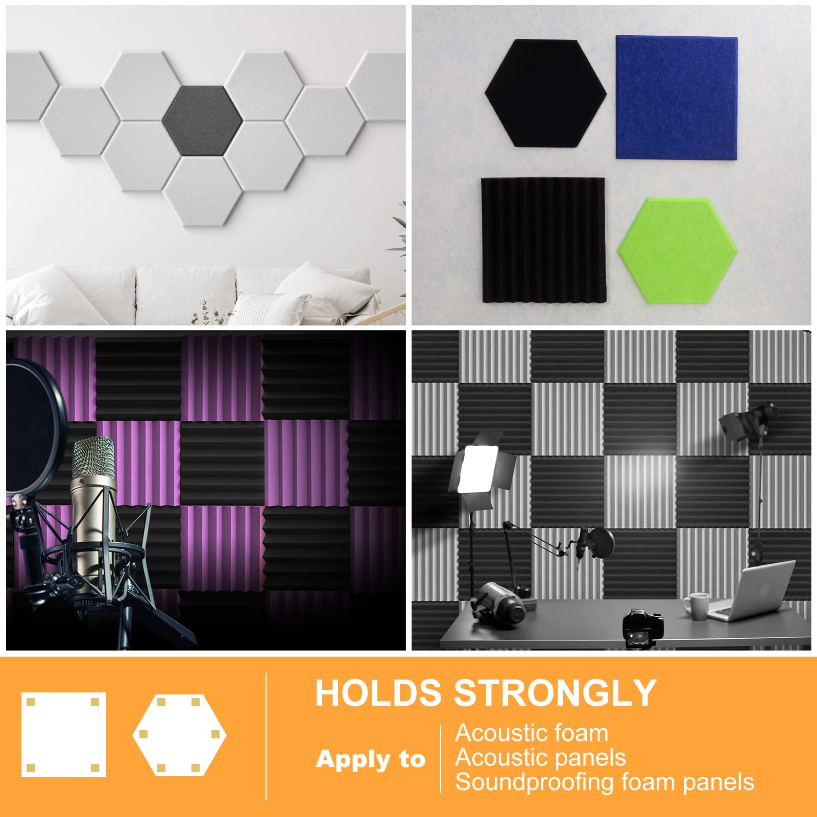 Sonicism 120 Pack Pyramid Double Sided Tape Squares For Acoustic Foam Sheets, Heavy Duty Wall Mounting Tape Squares For Polyeste