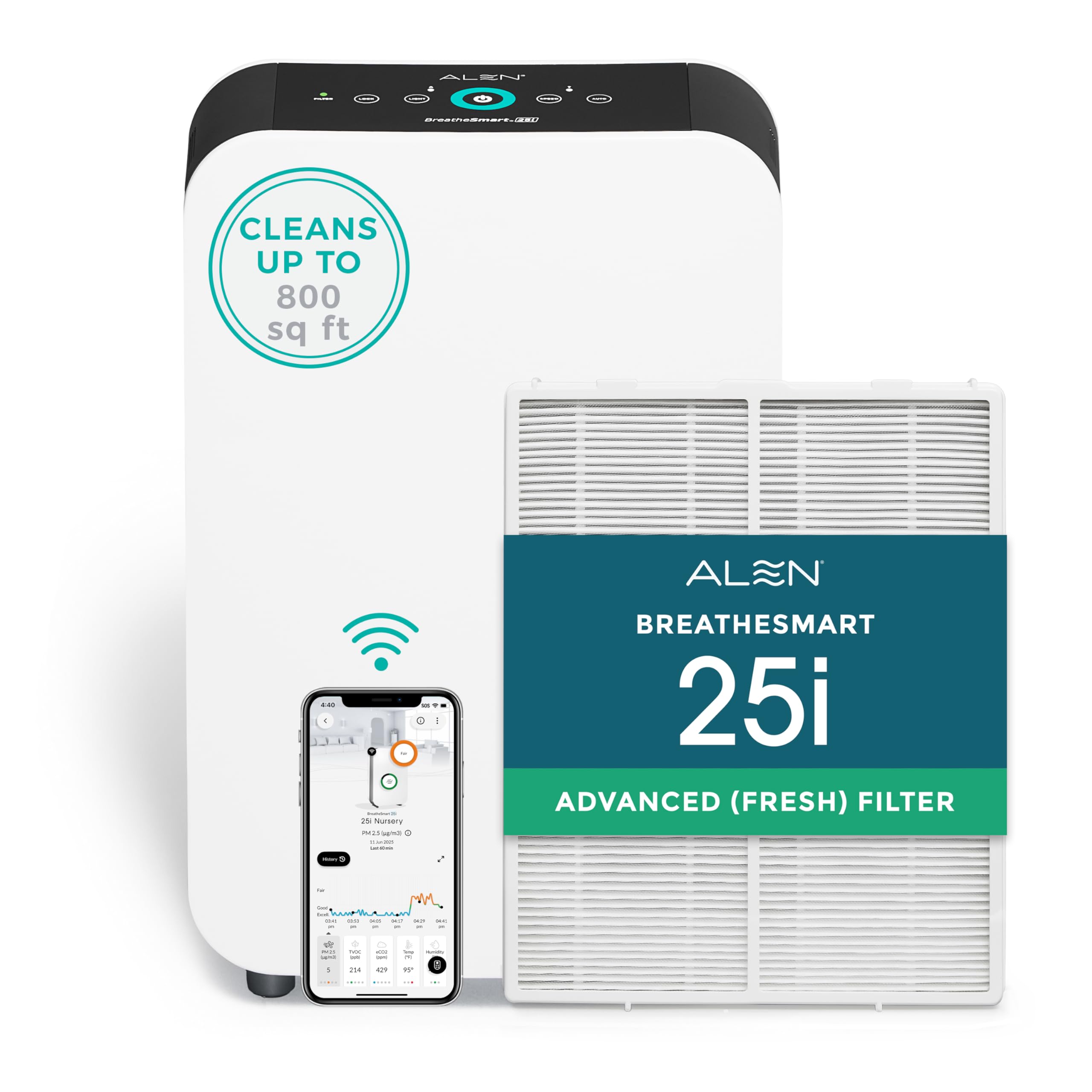 Alen Air Purifier BreatheSmart 25i HEPA with Advanced Filter - 400 Sq. Ft. Perfect for Home and Kitchen, Apartment Essentials -