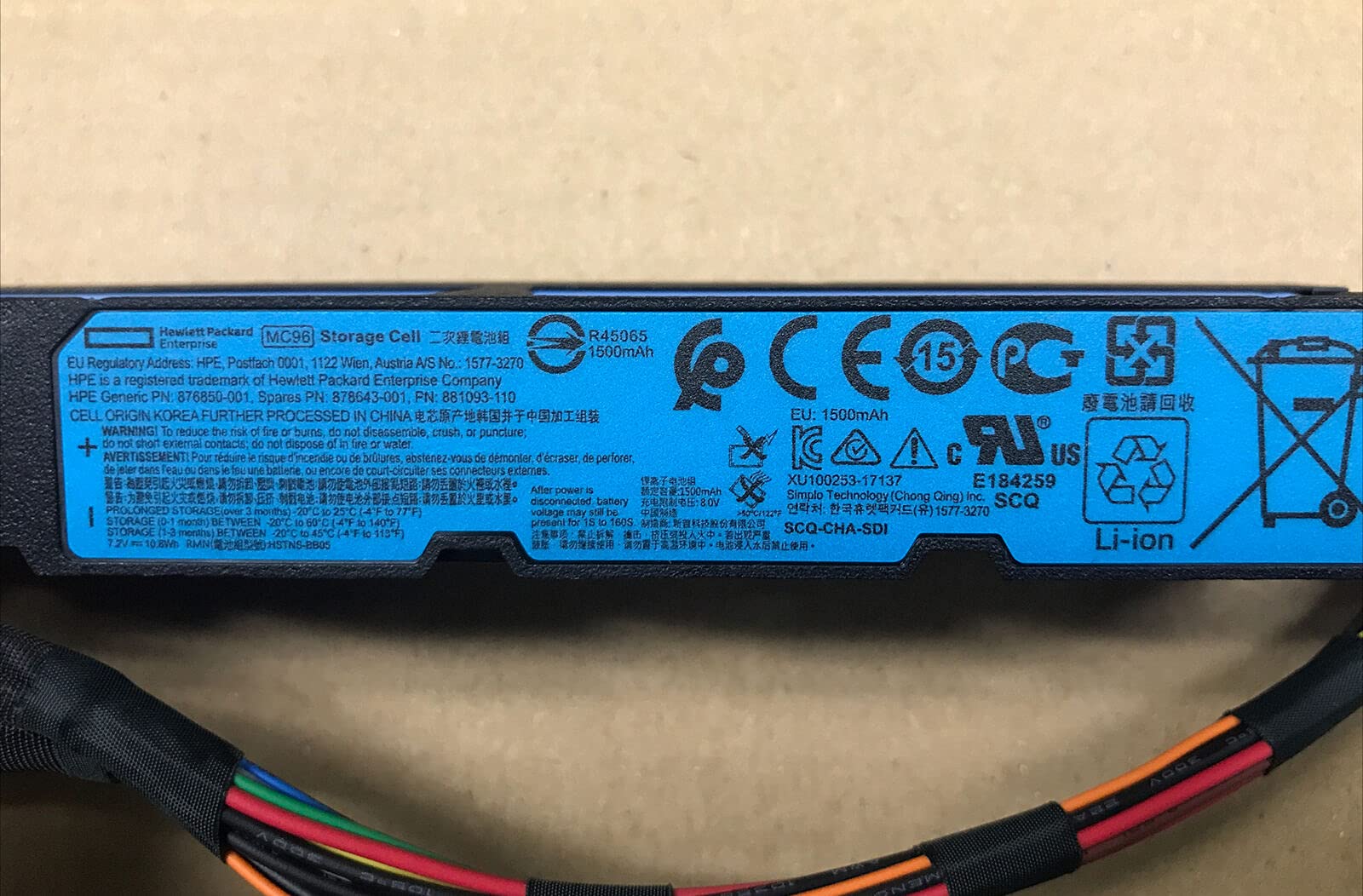 Hpe 96W Enhanced Megacell Battery Flash Back Write Cache (Fbwc)   878643 001