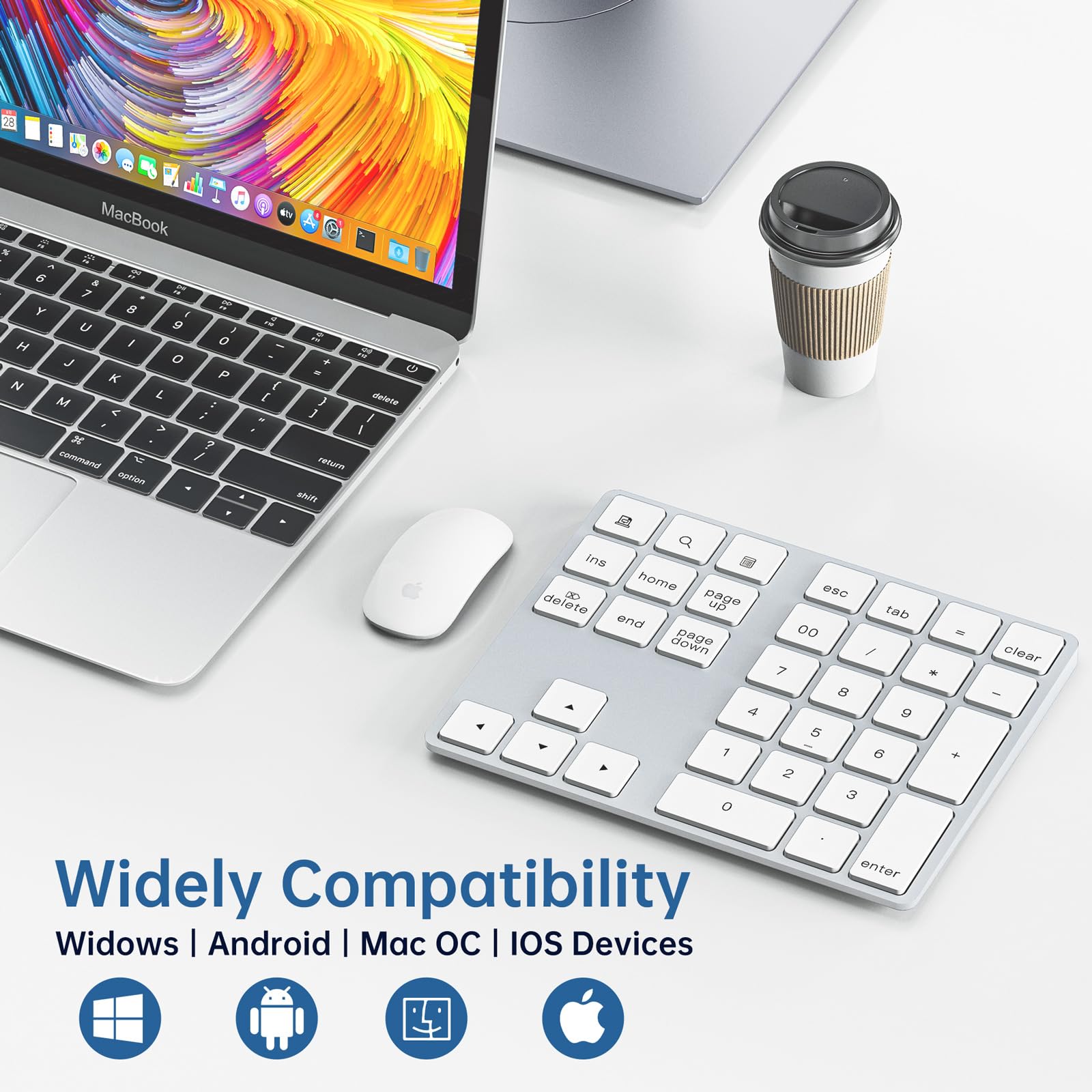 Horime Bluetooth Number Pad, Rechargeable Wireless Numeric Keypad Slim 34 Keys Aluminum Number Keypad External Data Entry Compat