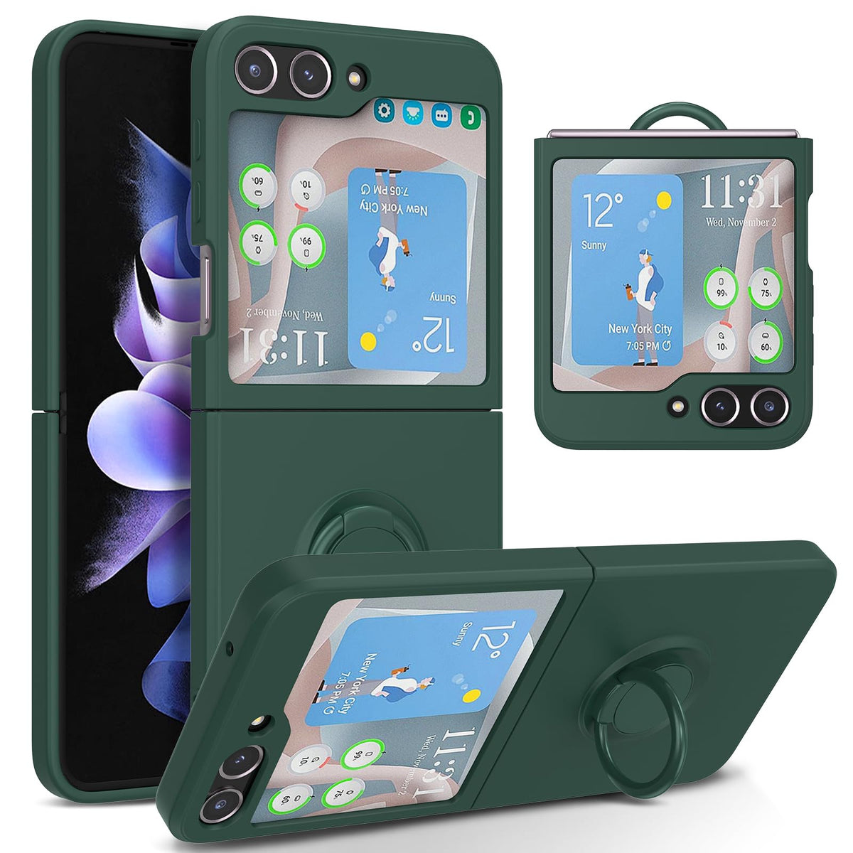 Ueebai Case For Samsung Galaxy Z Flip 5 5G, Slim Liquid Silicone Phone Case With 360 Rotatable Ring Holder Kickstand Fashion Mag