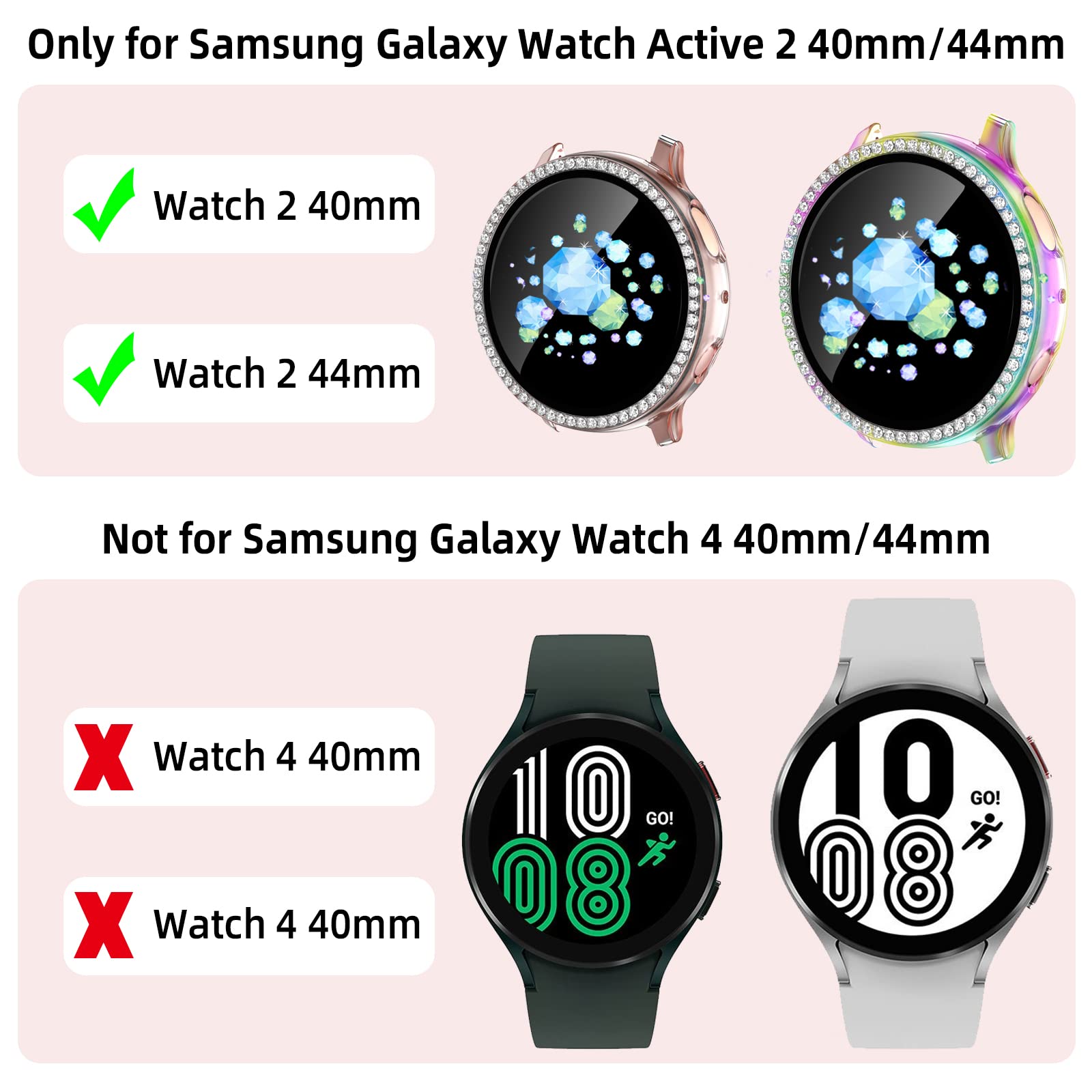 Geak 2 Pack Compatible With Samsung Active 2 Watch Case 40Mm, Pc Plating Protective Frame Hd Screen Protector With Crystal Diamo