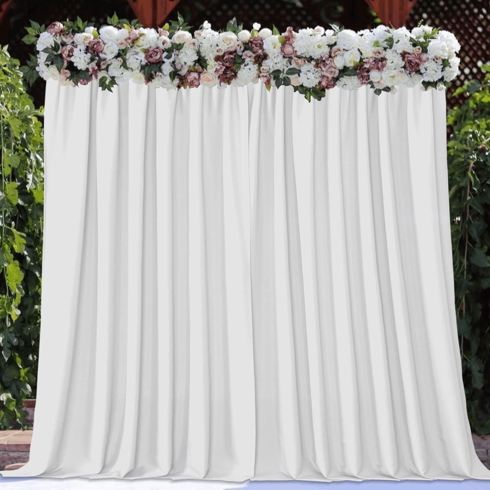 Joydeco White Photography Backdrop Curtains, White Backdrop Drapes For Wedding Decorations, Wrinkle Free Polyester 5Ft X 7Ft Fab