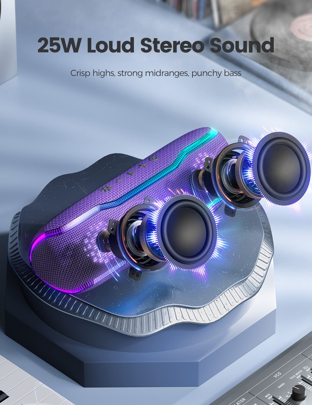 Erkeisehn Bluetooth Speaker, Ipx7 Waterproof Wireless Speakers With Colorful Flashing Lights, 25W Stereo Sound With 24H Playtime, 100Ft Bluetooth Range, Home Outdoor Party, Tws Pairing For Teen Gifts