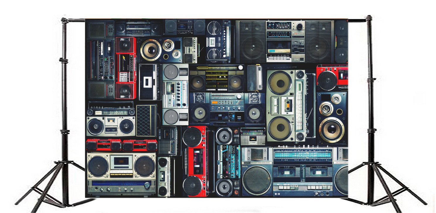 Aofoto 7X5Ft Vintage Wall Of Radio Boombox Backdrop Retro 80S Style Photography Background Nostalgic Old-Fashioned Amplifier Mus
