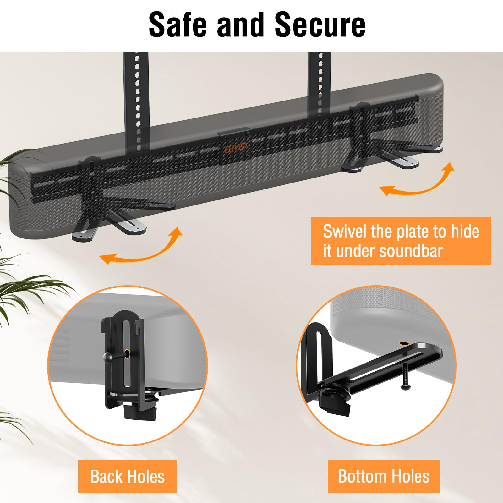 Elived Soundbar Mount Soundbar Mounting Bracket Under Tv For Soundbar With/Without Holes, Sound Bar Tv Bracket With 6.5'' Holder