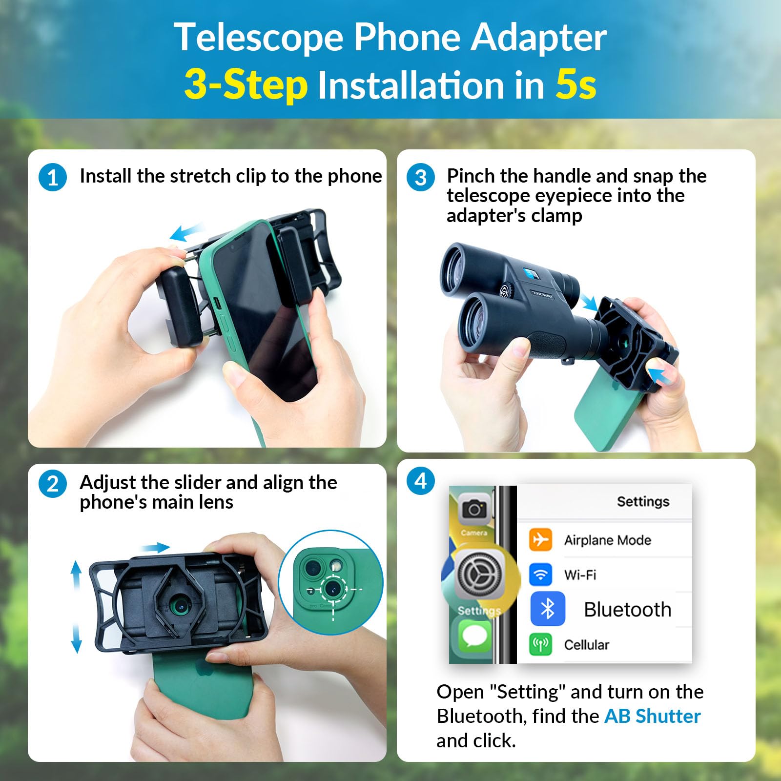 Apexel Telescope Phone Adapter, Binocular Photo Adapter For Android & Iphone, Phone Holder Mount For Telescope, Monocular, Binoc