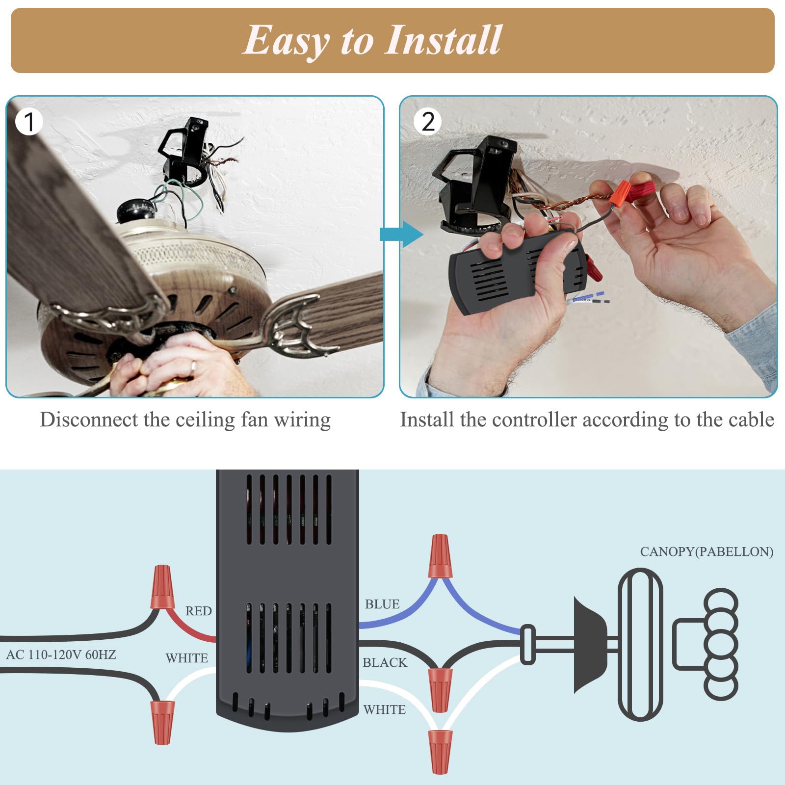 Universal Ceiling Fan Remote Control Kit, Compatible With Hunter, Harbor Breeze Hampton Bay, 3 Speed Control Fans With Dimmer, R
