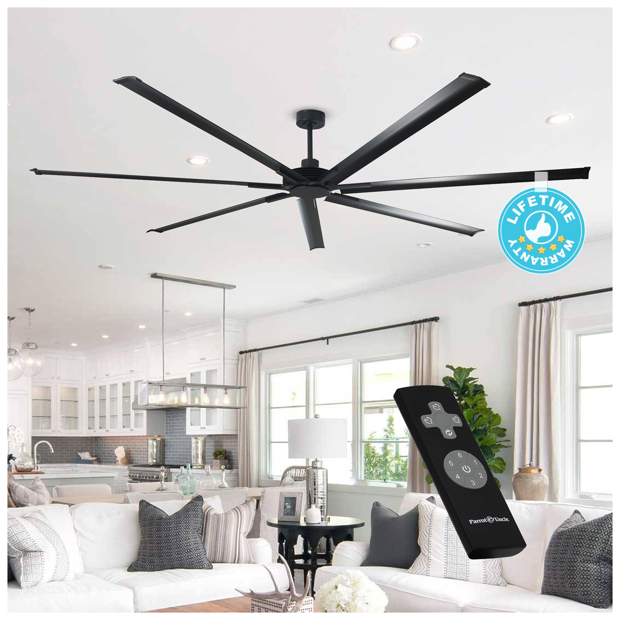 84 Inch Ceiling Fans without Lights, Black Large Ceiling Fan No Light for Bedroom Living Room Shop Garage Patios Indoor Outdoor,