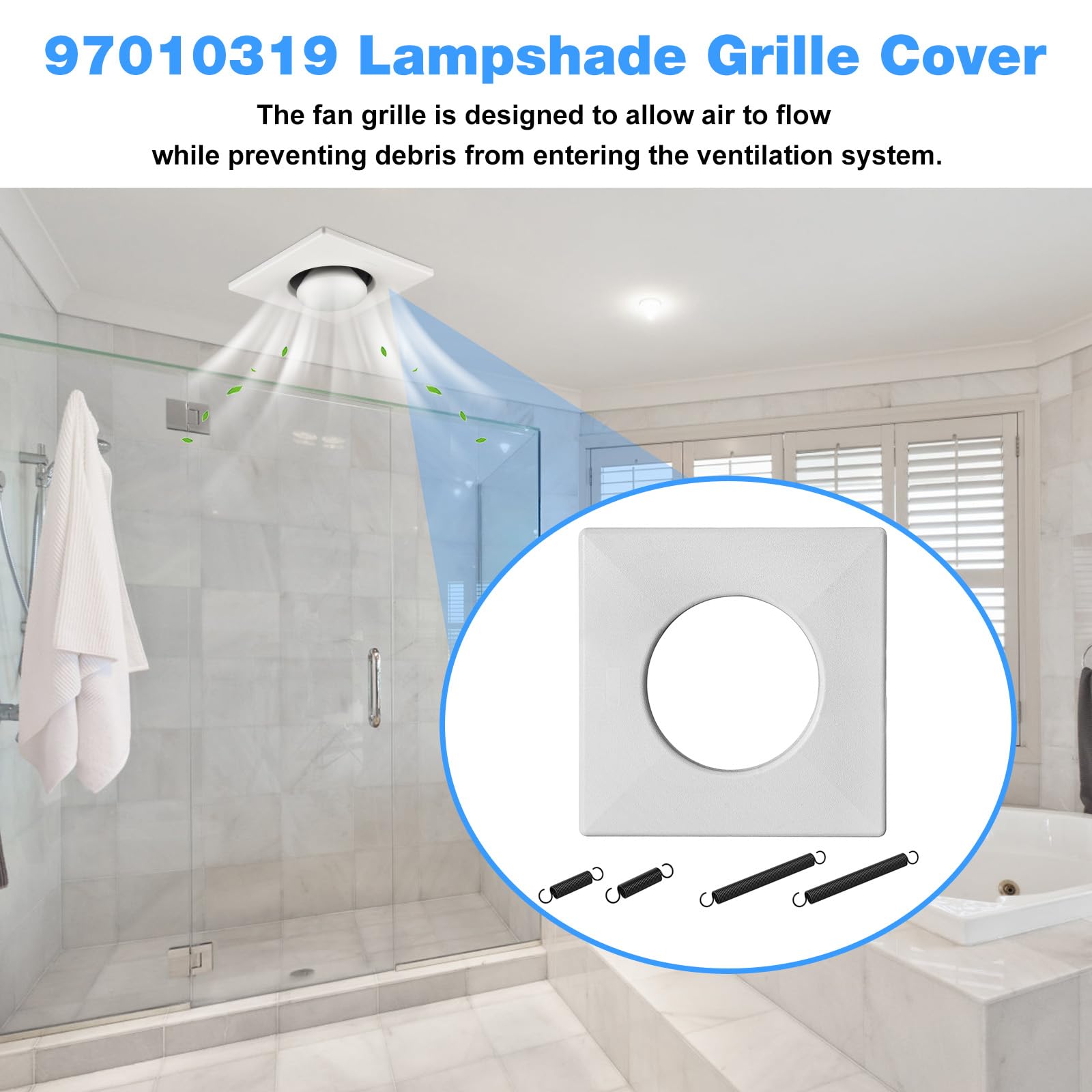 Ro6G S97010319 Bathroom Exhaust Fan Cover For Broan Heat Lamp Cover Grille W/Springs 97010319, 99111347, Compatible With 161, 16