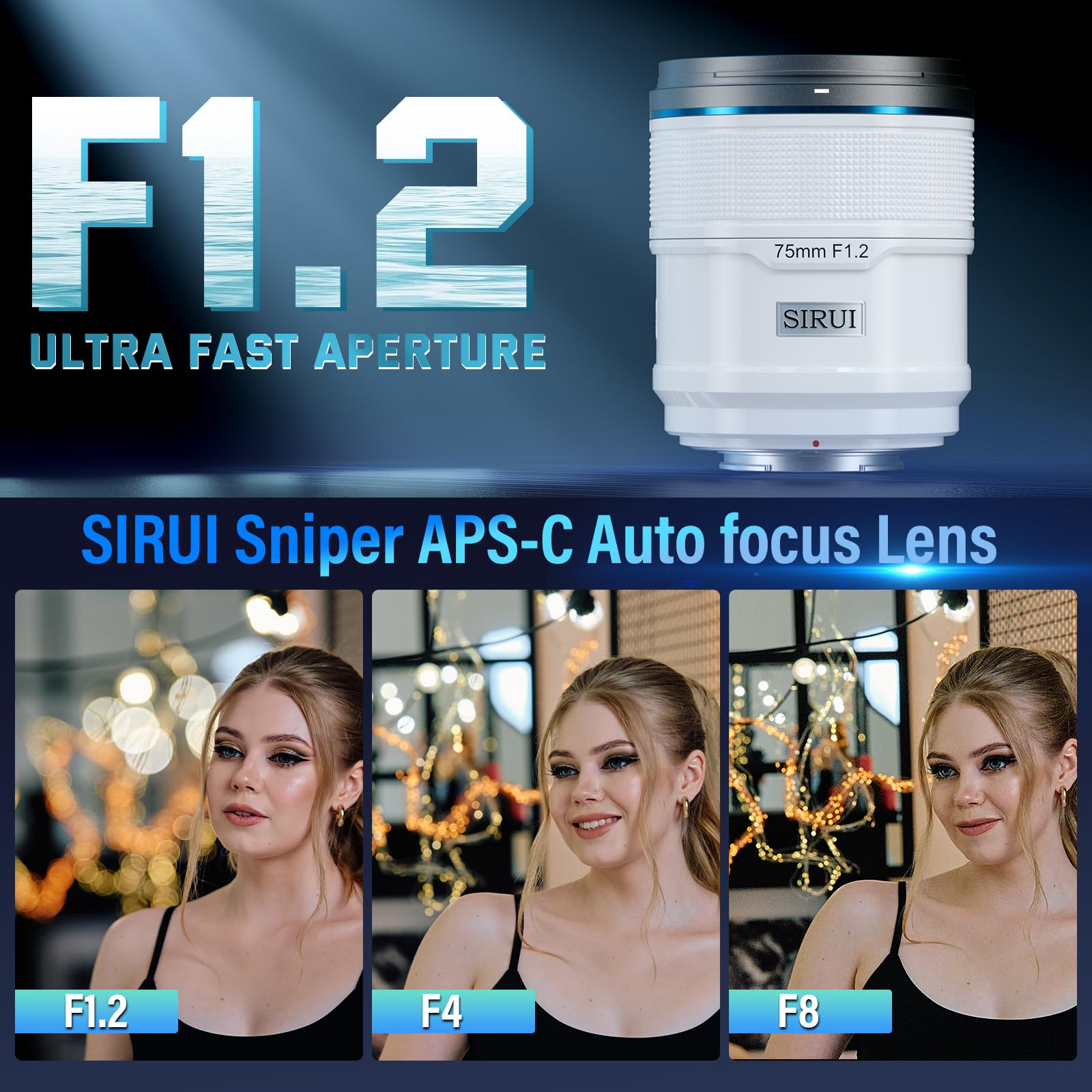 Sirui Sniper 75Mm Autofocus Lens, F1.2 Telephoto Aps-C Camera Lens For A5 A6 A7 Fx A9 Zv-E Series (E Mount, White)